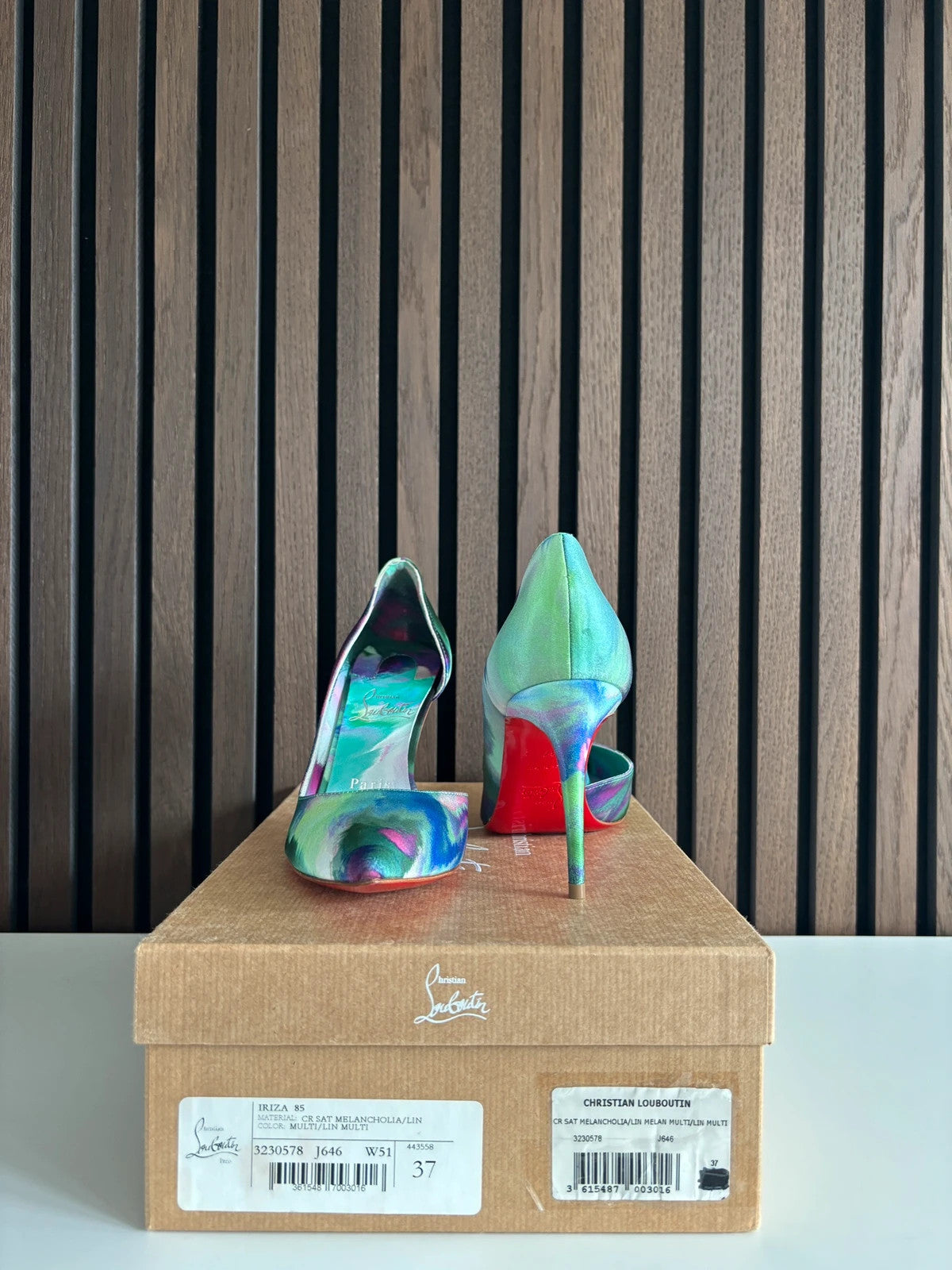 Christian Louboutin Iriza Multicolour (image 2) Christian Louboutin Iriza 100 Multicolour Satin Heels - alternate angle
