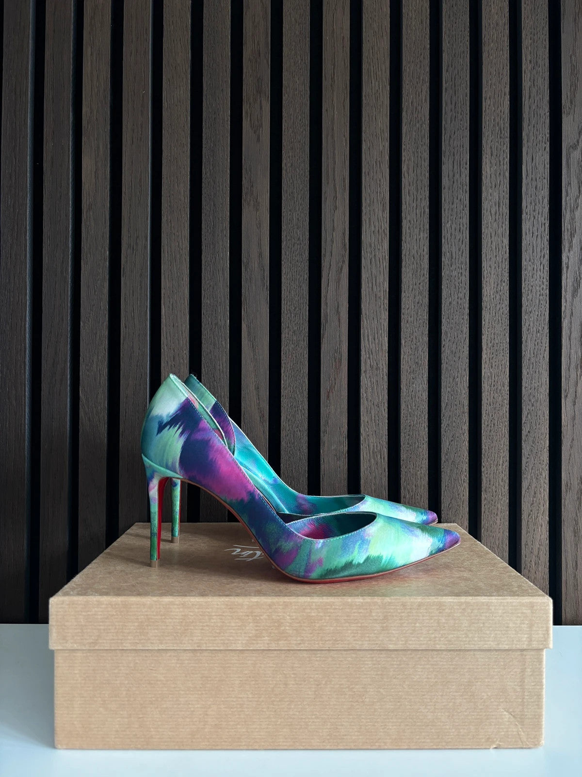 Christian Louboutin Iriza Multicolour (image 5) Christian Louboutin Iriza 100 Multicolour Satin Heels - heel and construction