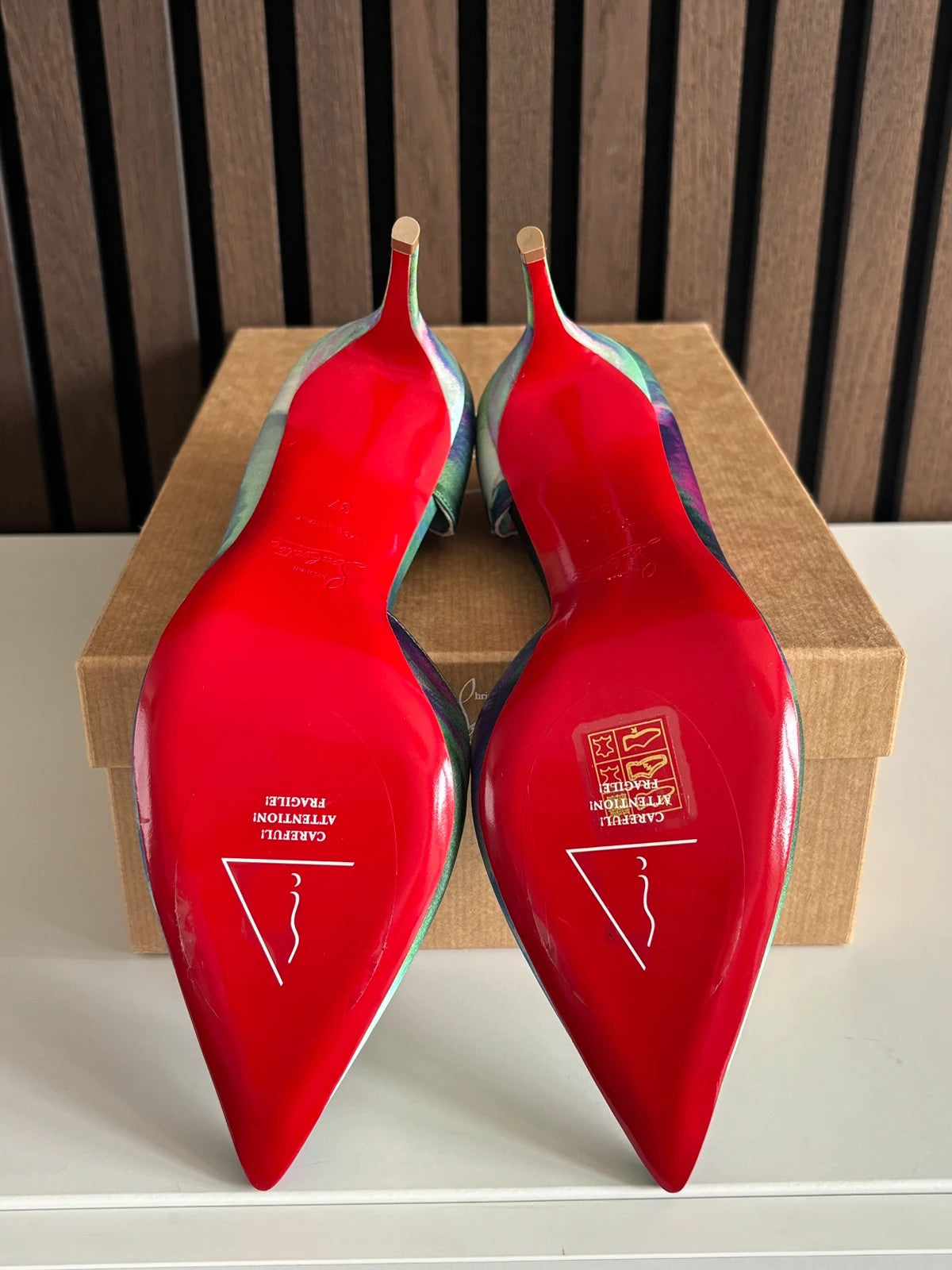 Christian Louboutin Iriza Multicolour (image 6) Christian Louboutin Iriza 100 Multicolour Satin Heels - additional view 6