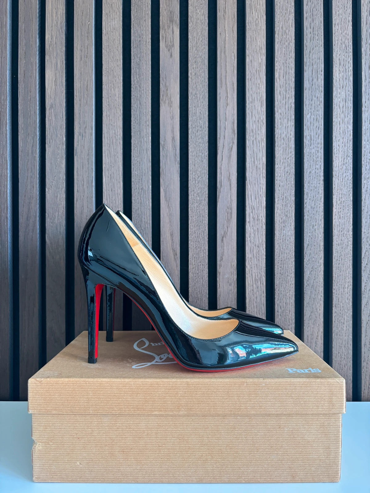 Christian Louboutin Pigalle Black (image 6) Christian Louboutin Pigalle 100 Black Patent Leather Heels - additional view 6