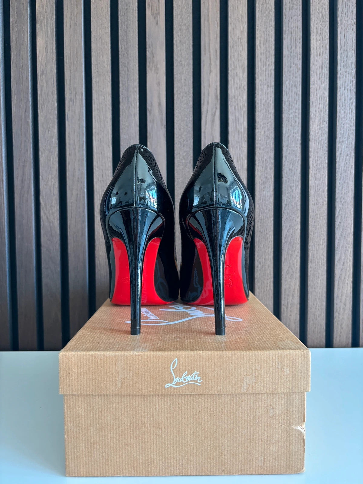 Christian Louboutin Pigalle Black (image 4) Christian Louboutin Pigalle 100 Black Patent Leather Heels - red sole detail