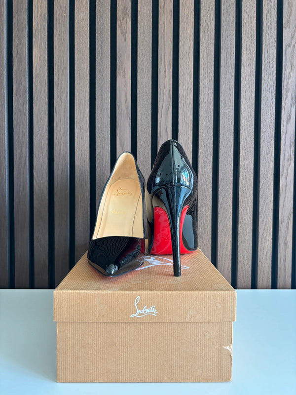 Christian Louboutin Pigalle 100 Black Patent Leather Heels - Detail