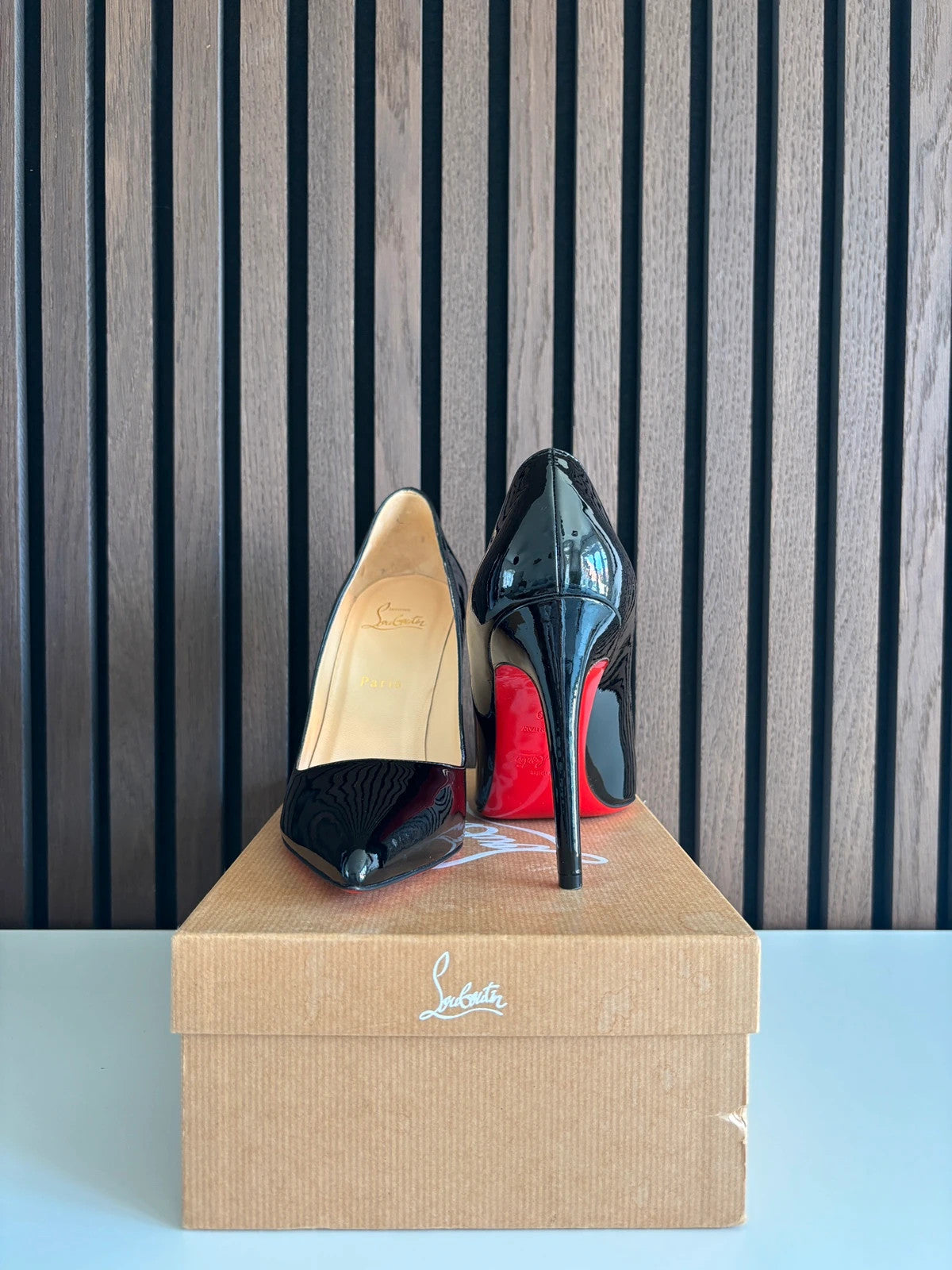 Christian Louboutin Pigalle Black (image 2) Christian Louboutin Pigalle 100 Black Patent Leather Heels - alternate angle
