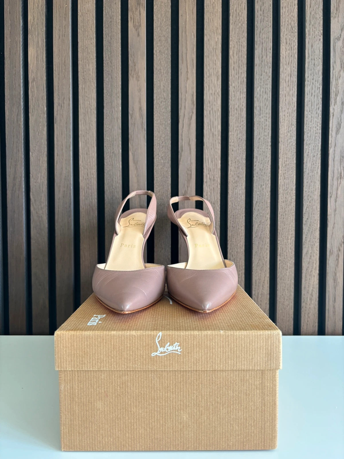 Christian Louboutin Ever Nude (image 3) Christian Louboutin Ever 85 Nude Leather Heels - detail view