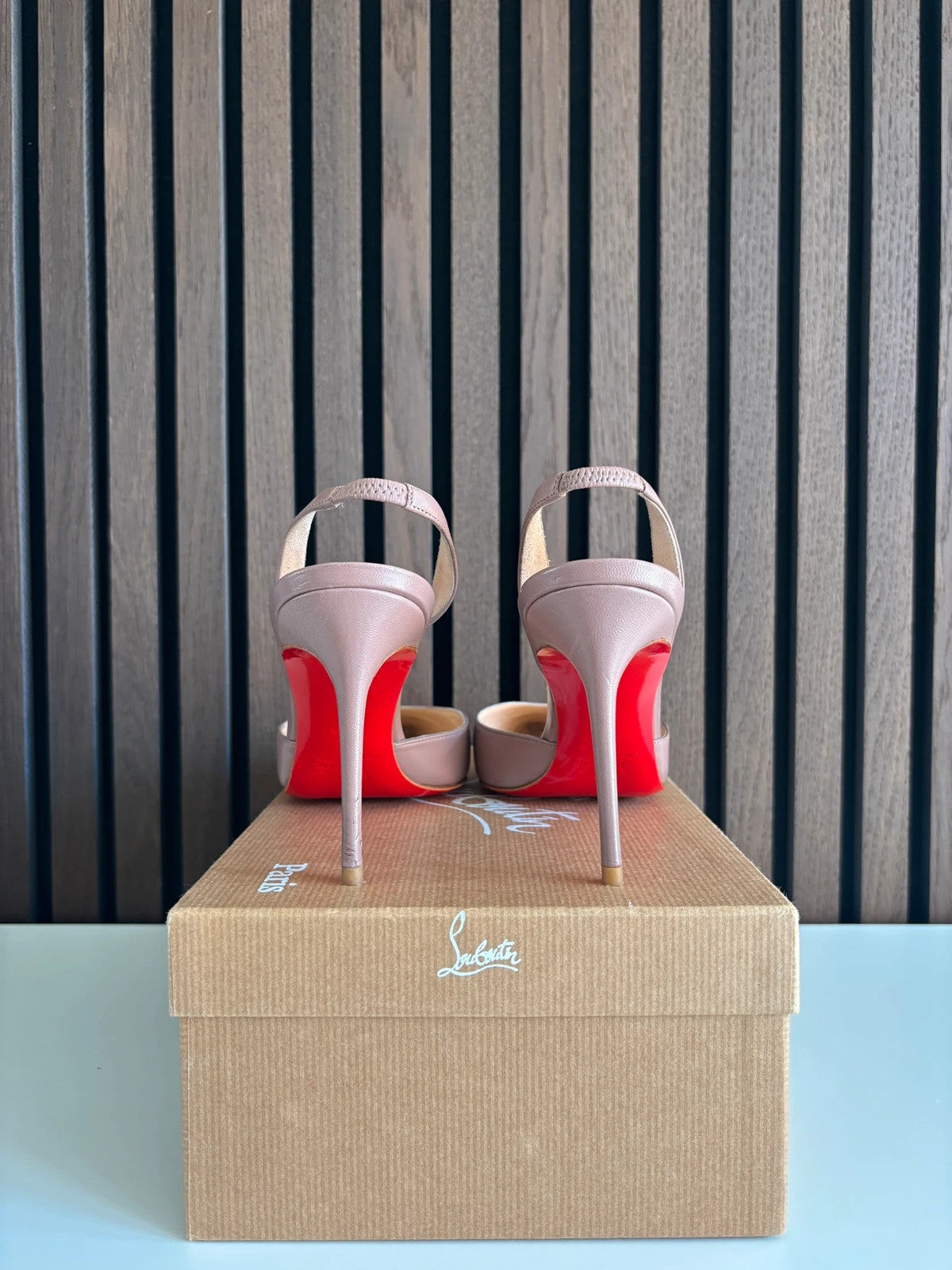 Christian Louboutin Ever Nude (image 4) Christian Louboutin Ever 85 Nude Leather Heels - red sole detail
