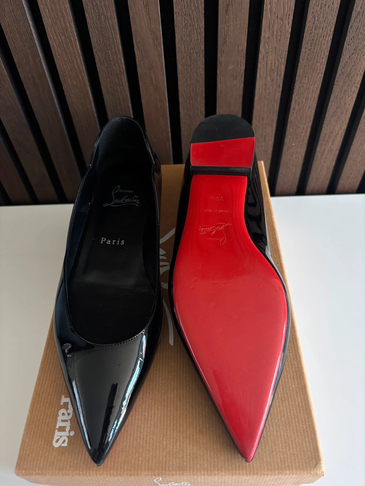 Christian Louboutin Hot Chick Black (image 2) Christian Louboutin Hot Chick 100 Black Patent Leather Heels - alternate angle