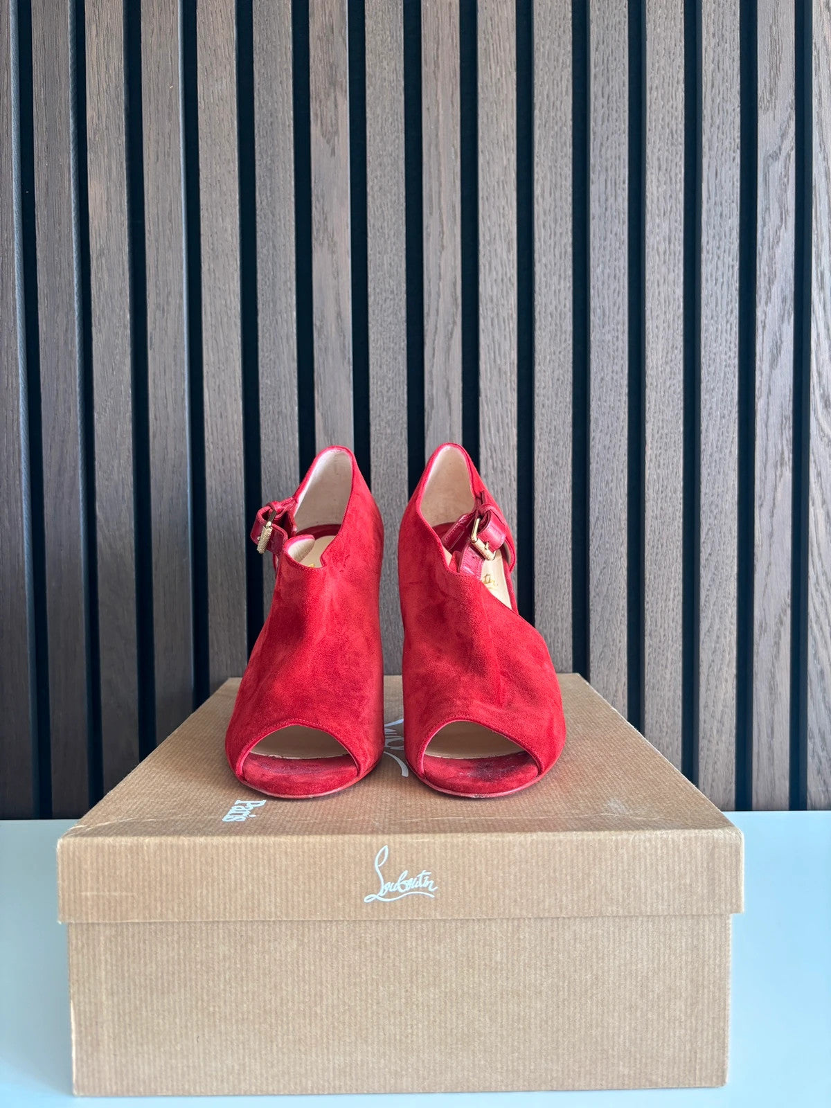 Christian Louboutin Seouver Red (image 3) Christian Louboutin Seouver 100 Red Leather Ankle Boots - detail view