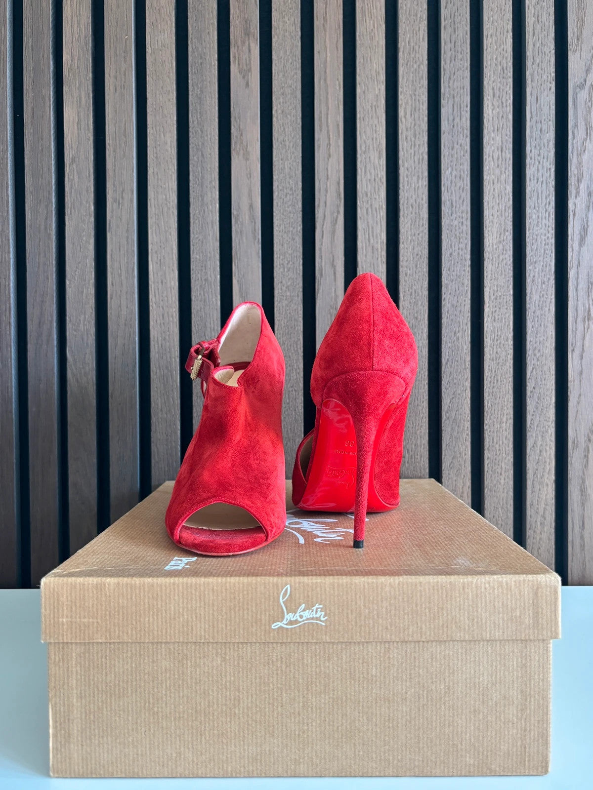 Christian Louboutin Seouver Red (image 2) Christian Louboutin Seouver 100 Red Leather Ankle Boots - alternate angle