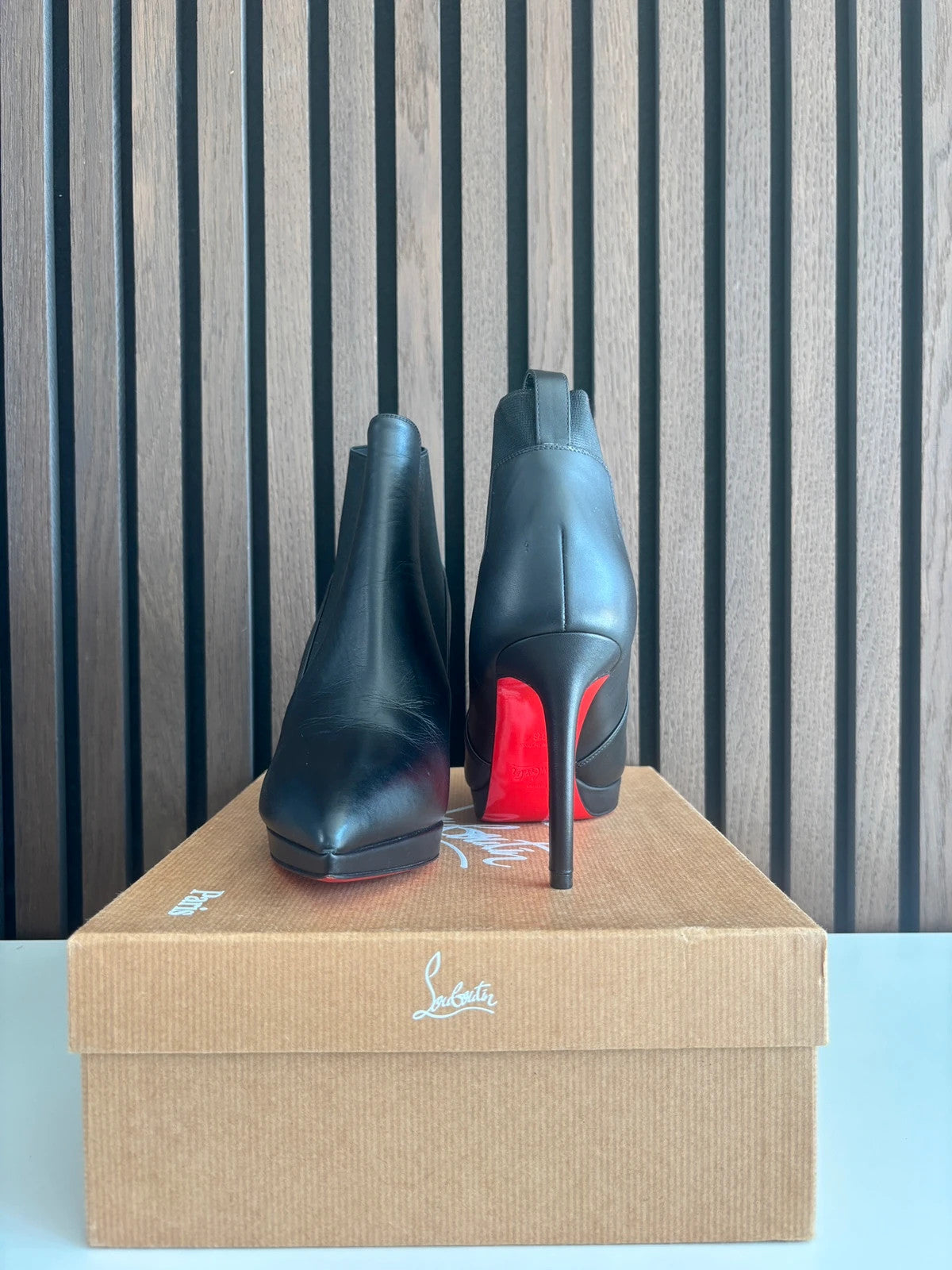 Christian Louboutin Crochunetta Black (image 2) Christian Louboutin Crochunetta 100 Calfskin Leather Ankle Boots - alternate angle