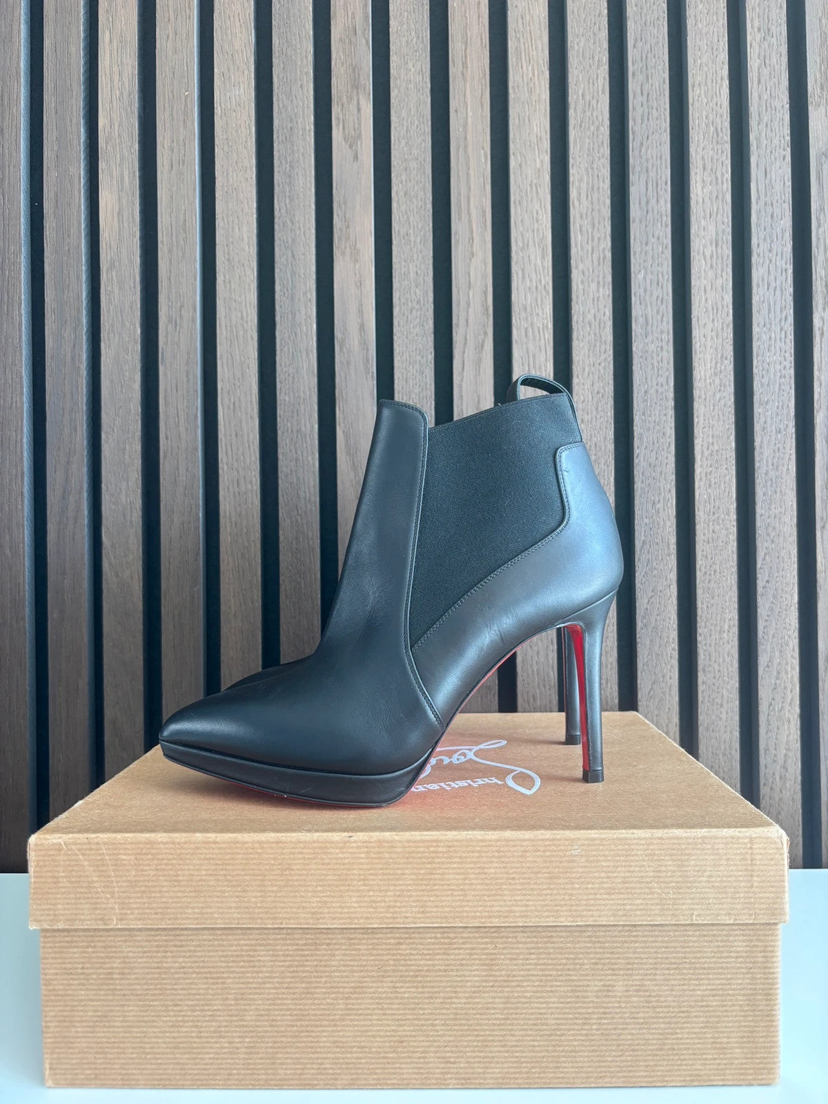 Christian Louboutin Crochunetta Black (image 5) Christian Louboutin Crochunetta 100 Calfskin Leather Ankle Boots - heel and construction