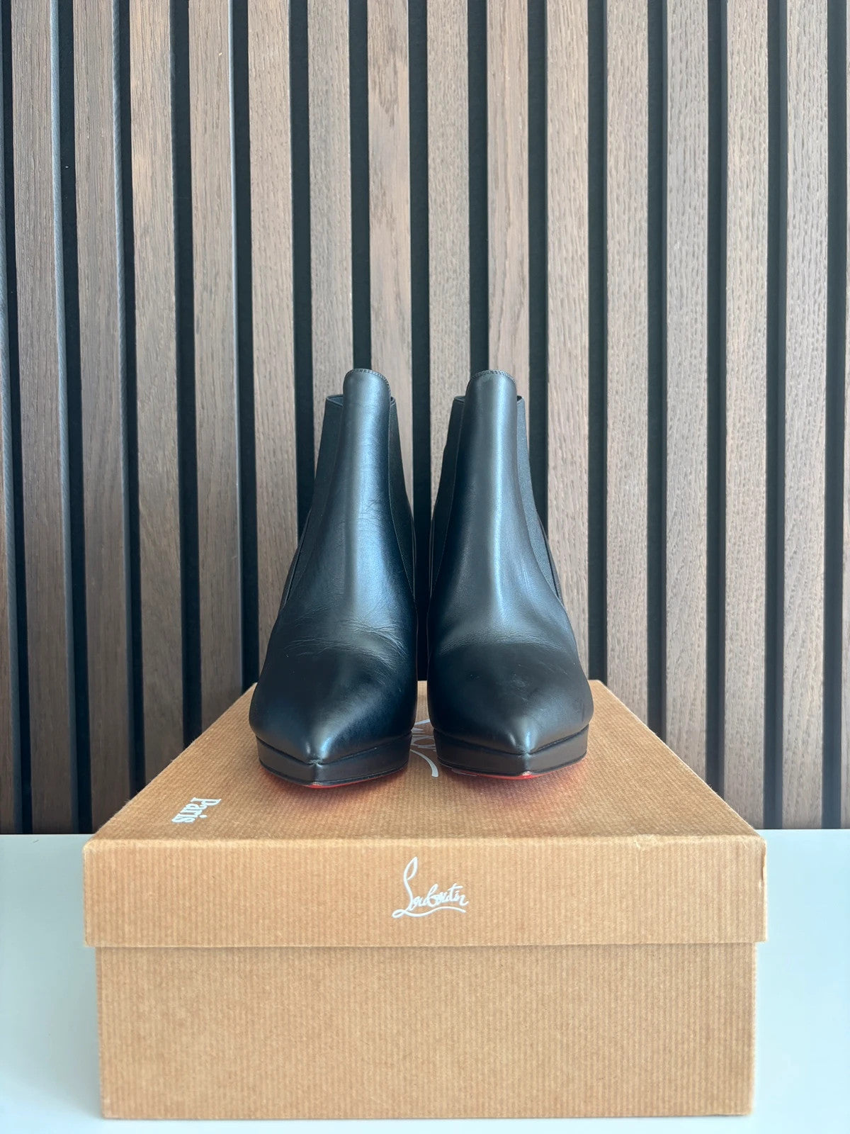 Christian Louboutin Crochunetta Black (image 4) Christian Louboutin Crochunetta 100 Calfskin Leather Ankle Boots - red sole detail