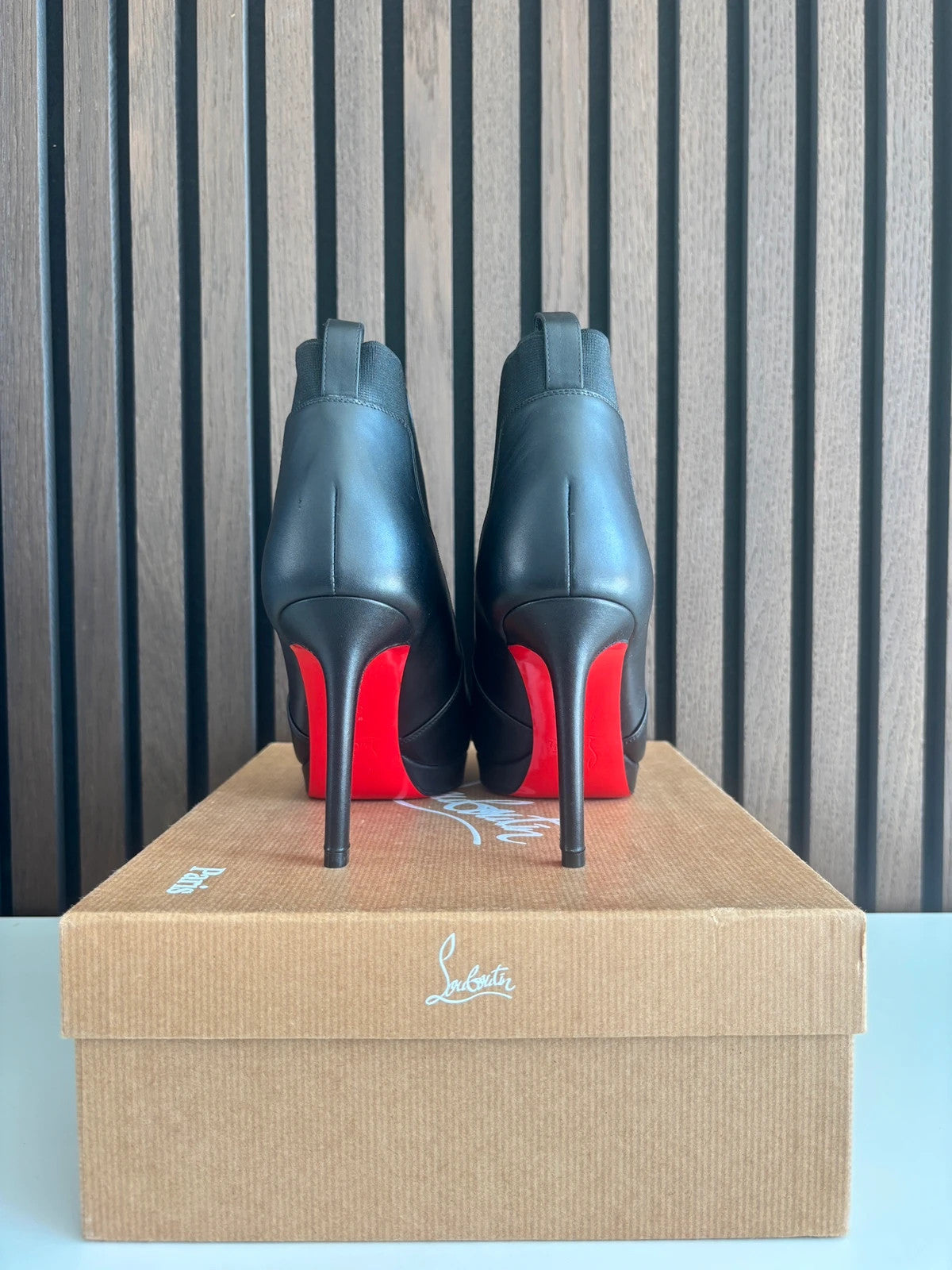 Christian Louboutin Crochunetta Black (image 3) Christian Louboutin Crochunetta 100 Calfskin Leather Ankle Boots - detail view