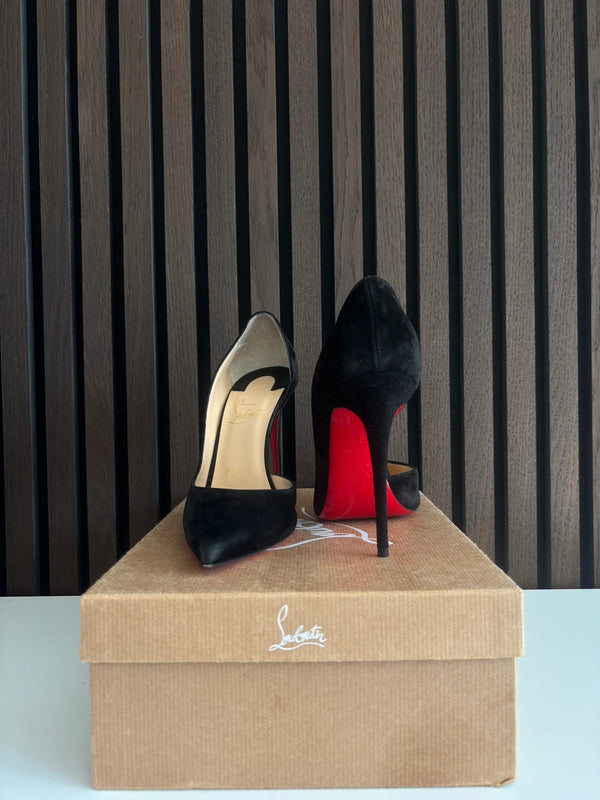 Christian Louboutin Iriza 100 Black Veau Velour Suede Heels - Detail