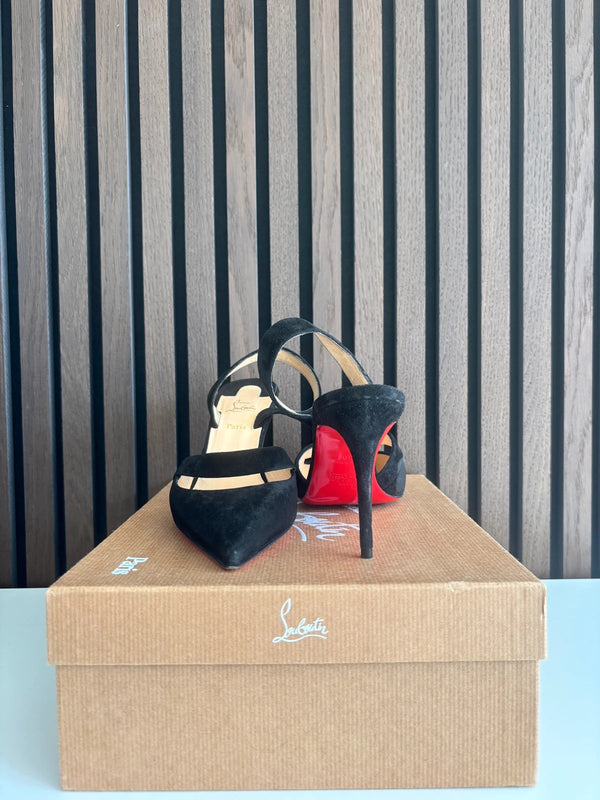 Christian Louboutin Actina 85 Black Suede Heels - Detail