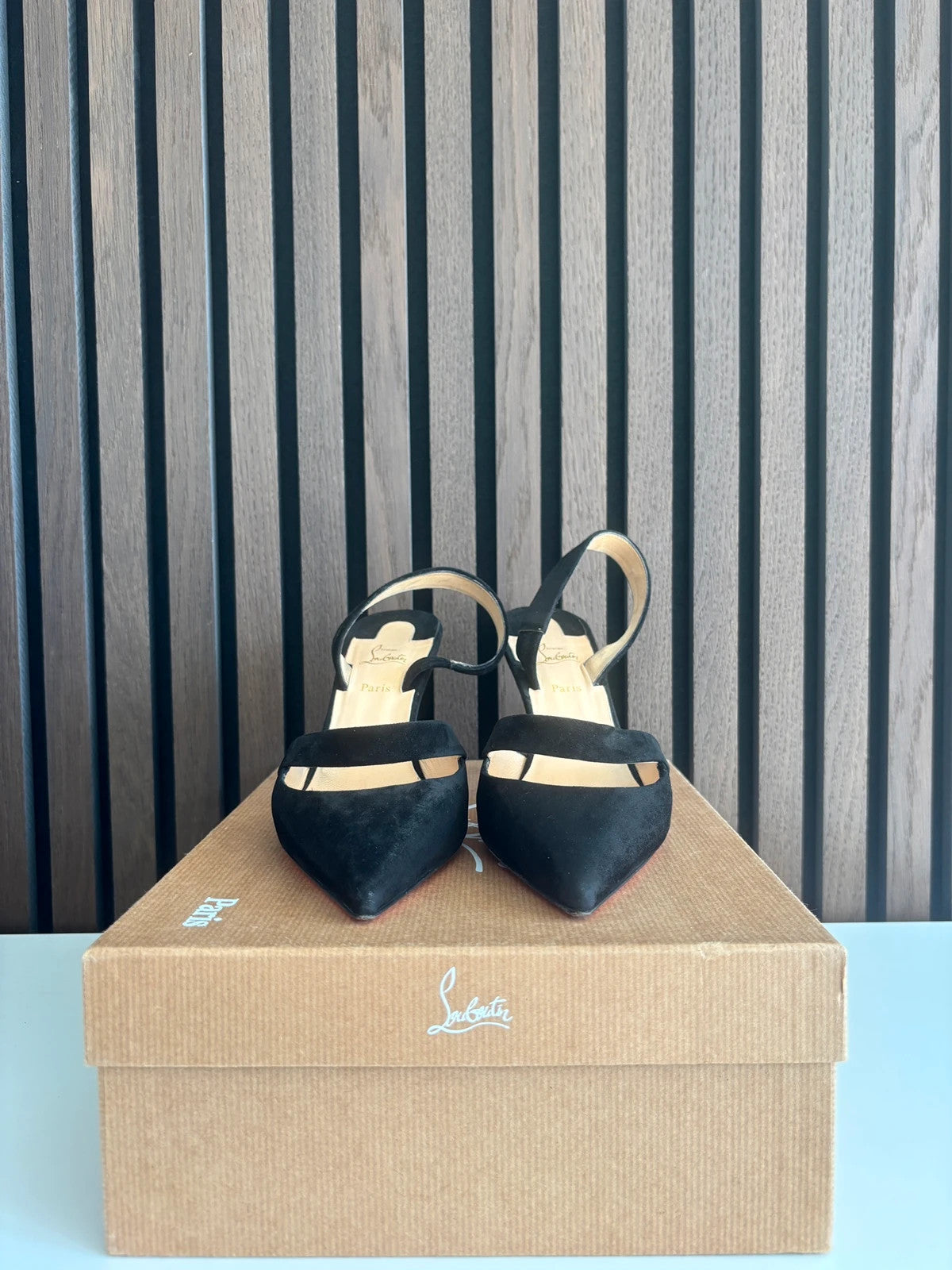 Christian Louboutin Actina Black (image 3) Christian Louboutin Actina 85 Black Suede Heels - detail view
