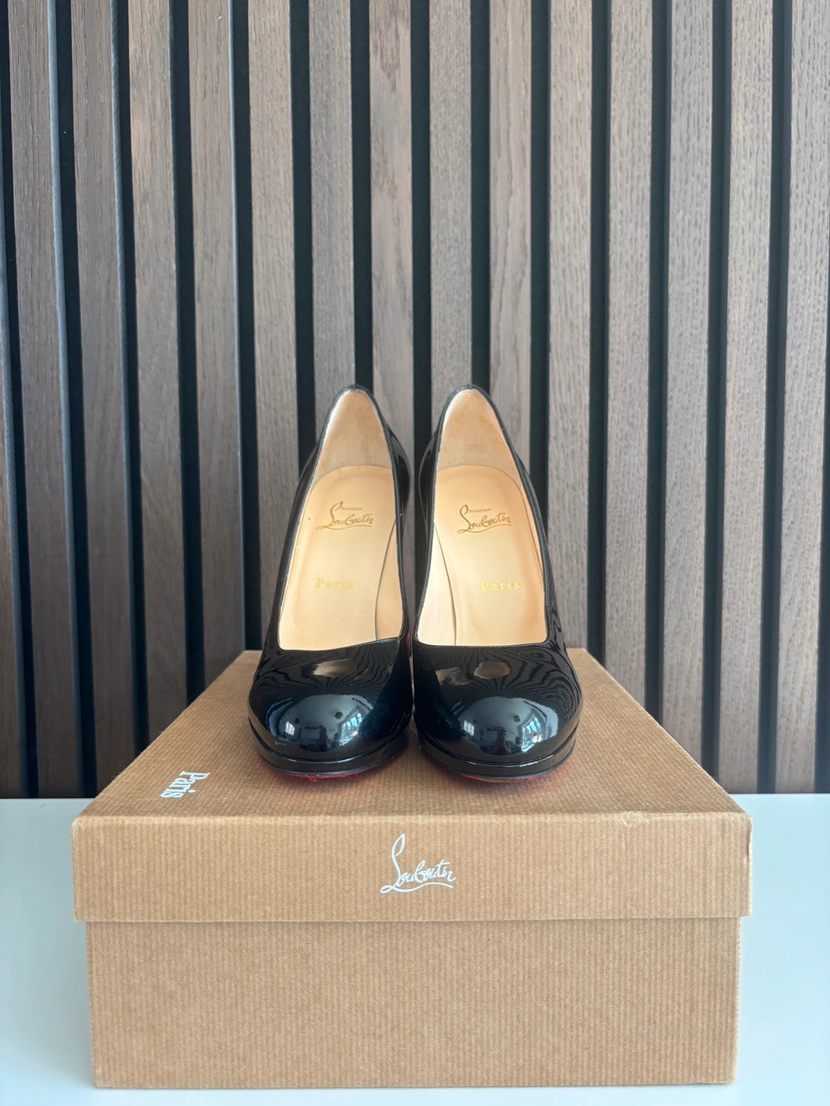 Christian Louboutin Simple Pump Black (image 4) Christian Louboutin Simple Pump 85 Black Patent Leather Heels - red sole detail
