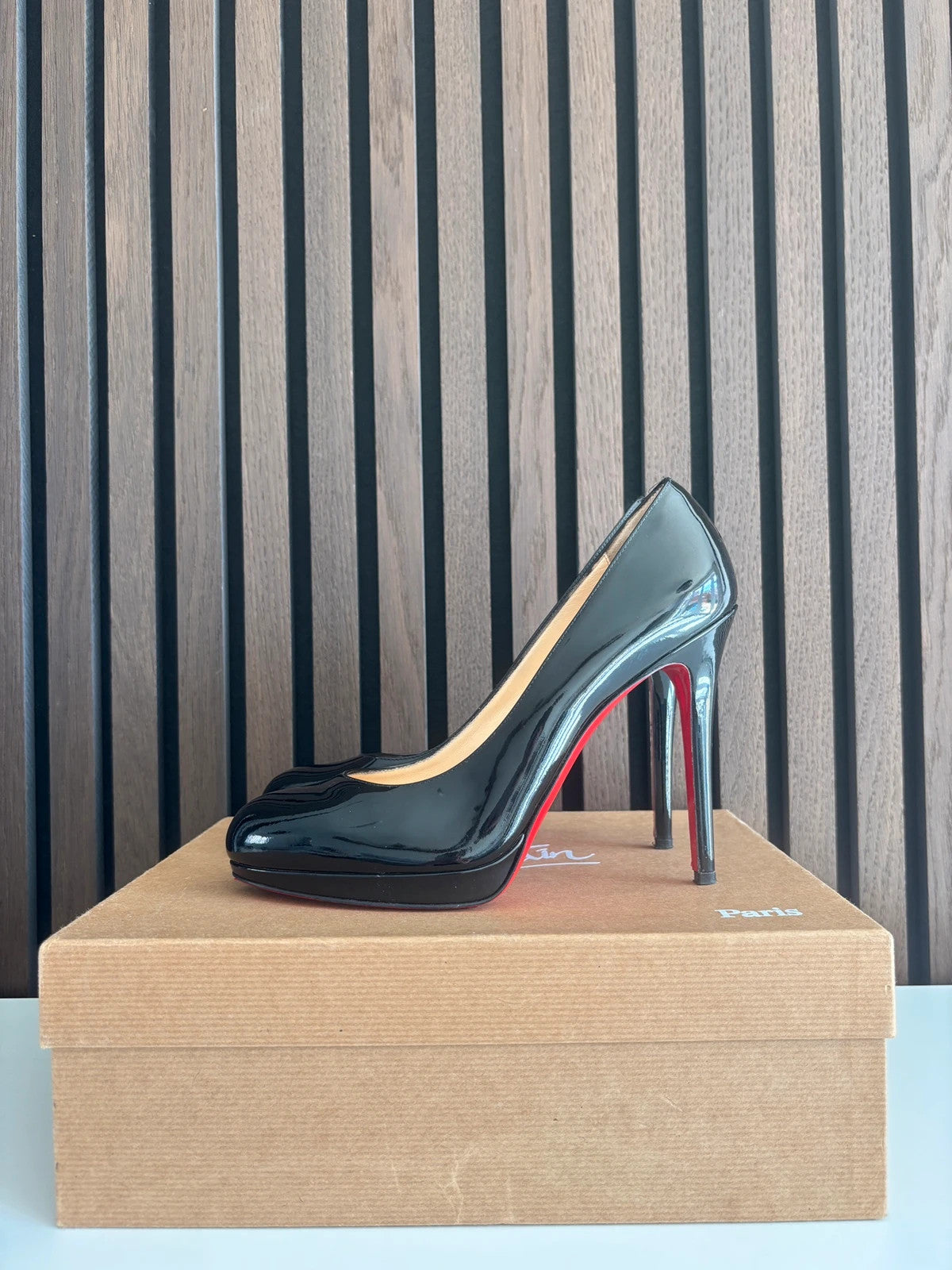 Christian Louboutin Simple Pump Black (image 6) Christian Louboutin Simple Pump 85 Black Patent Leather Heels - additional view 6
