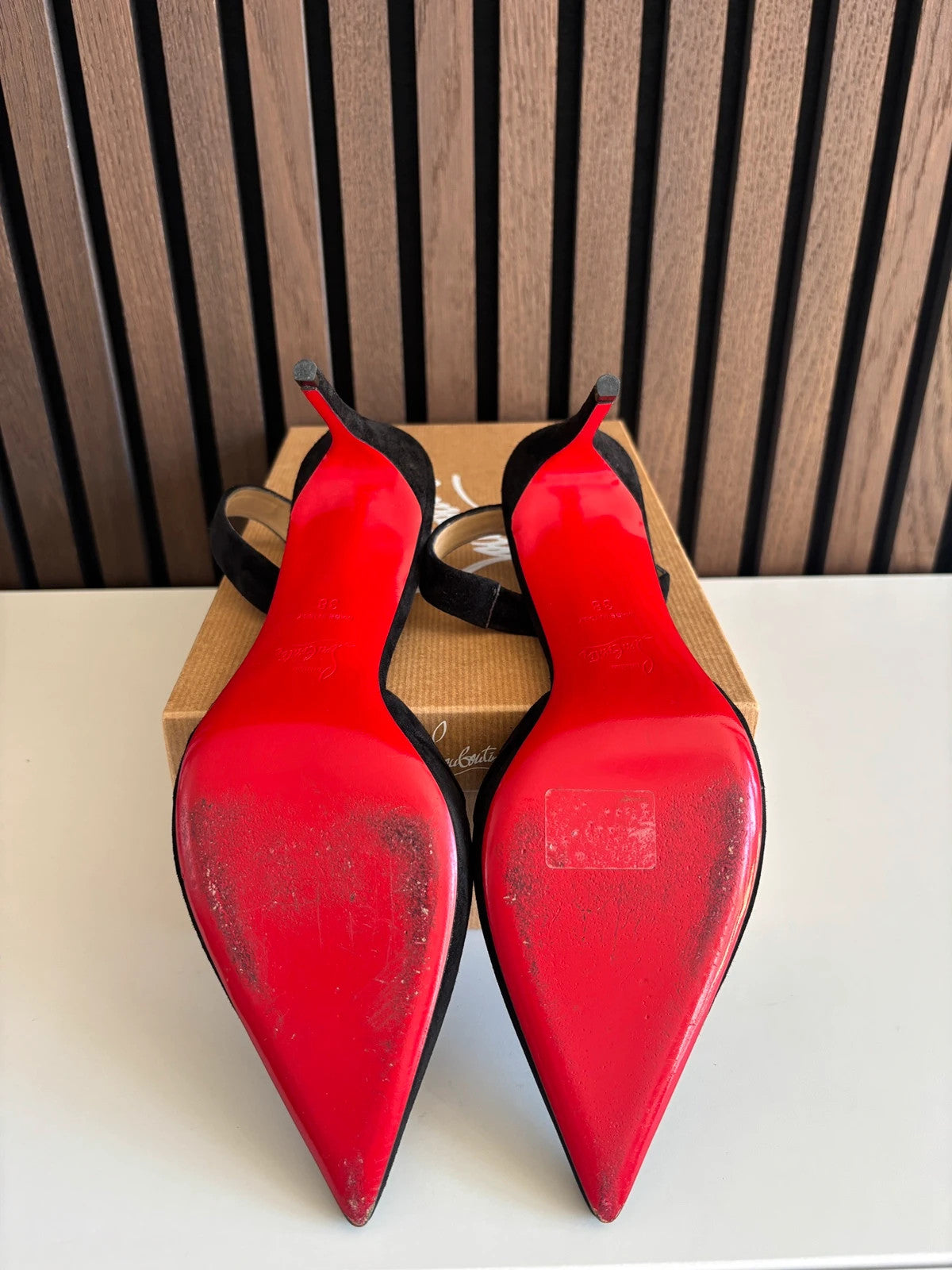 Christian Louboutin Actina Black (image 6) Christian Louboutin Actina 85 Black Suede Heels - additional view 6
