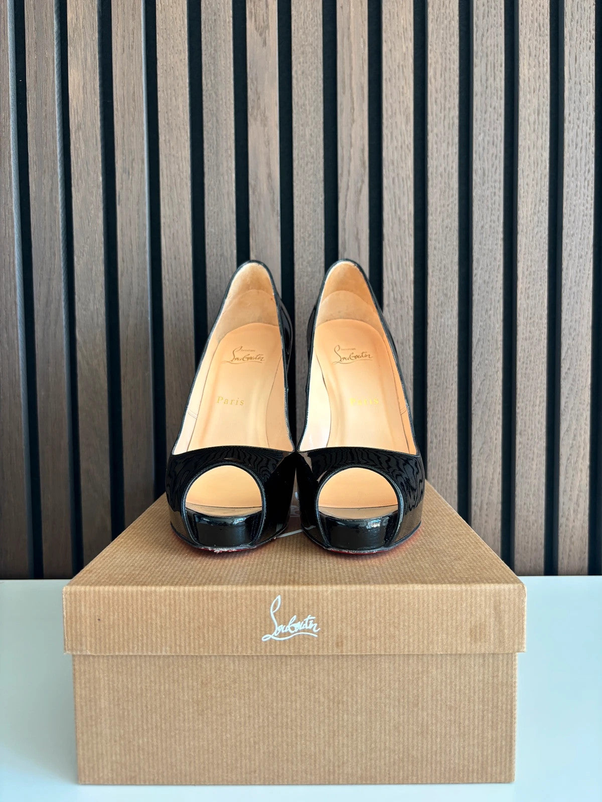 Christian Louboutin Very Prive Black (image 4) Christian Louboutin Very Prive 120 Black Patent Leather Heels - red sole detail