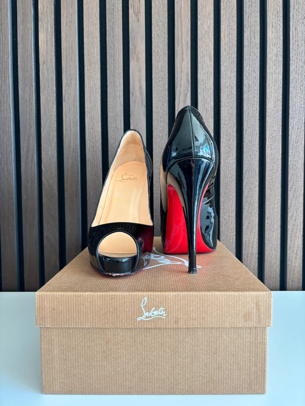 Christian Louboutin Very Prive Black (image 2) Christian Louboutin Very Prive 120 Black Patent Leather Heels - alternate angle