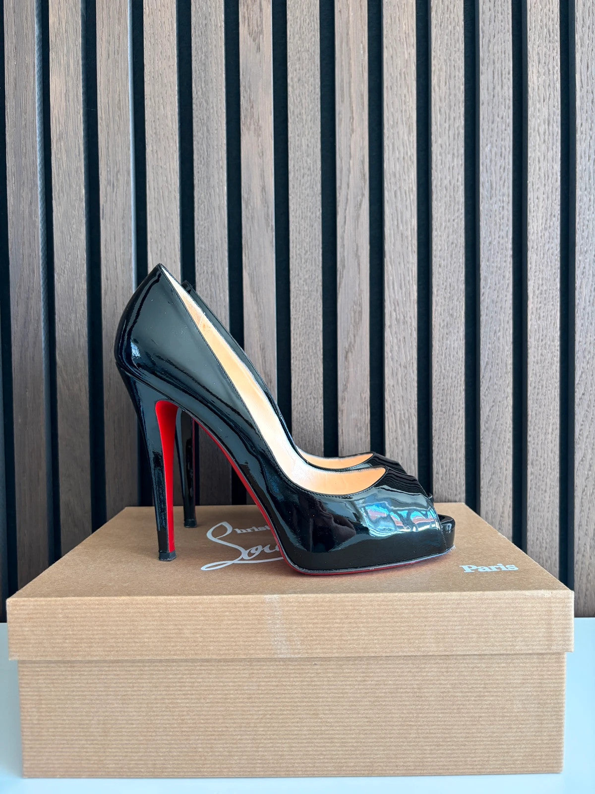 Christian Louboutin Very Prive Black (image 6) Christian Louboutin Very Prive 120 Black Patent Leather Heels - additional view 6