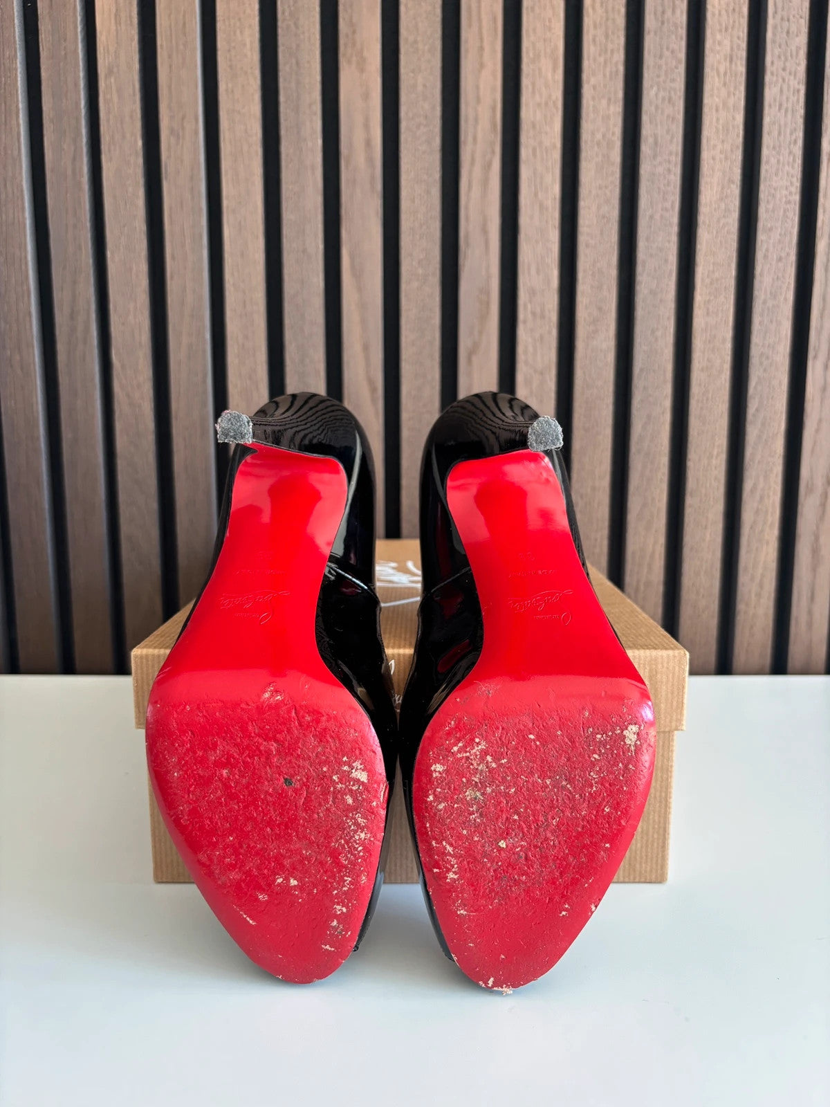 Christian Louboutin Very Prive Black (image 5) Christian Louboutin Very Prive 120 Black Patent Leather Heels - heel and construction