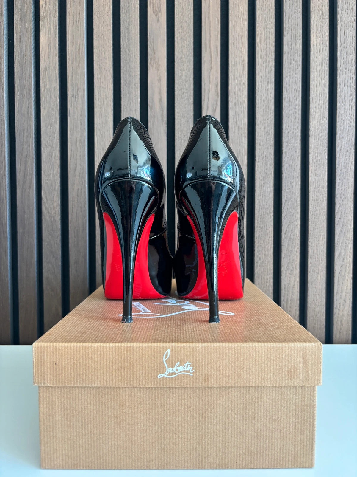 Christian Louboutin Very Prive Black (image 3) Christian Louboutin Very Prive 120 Black Patent Leather Heels - detail view