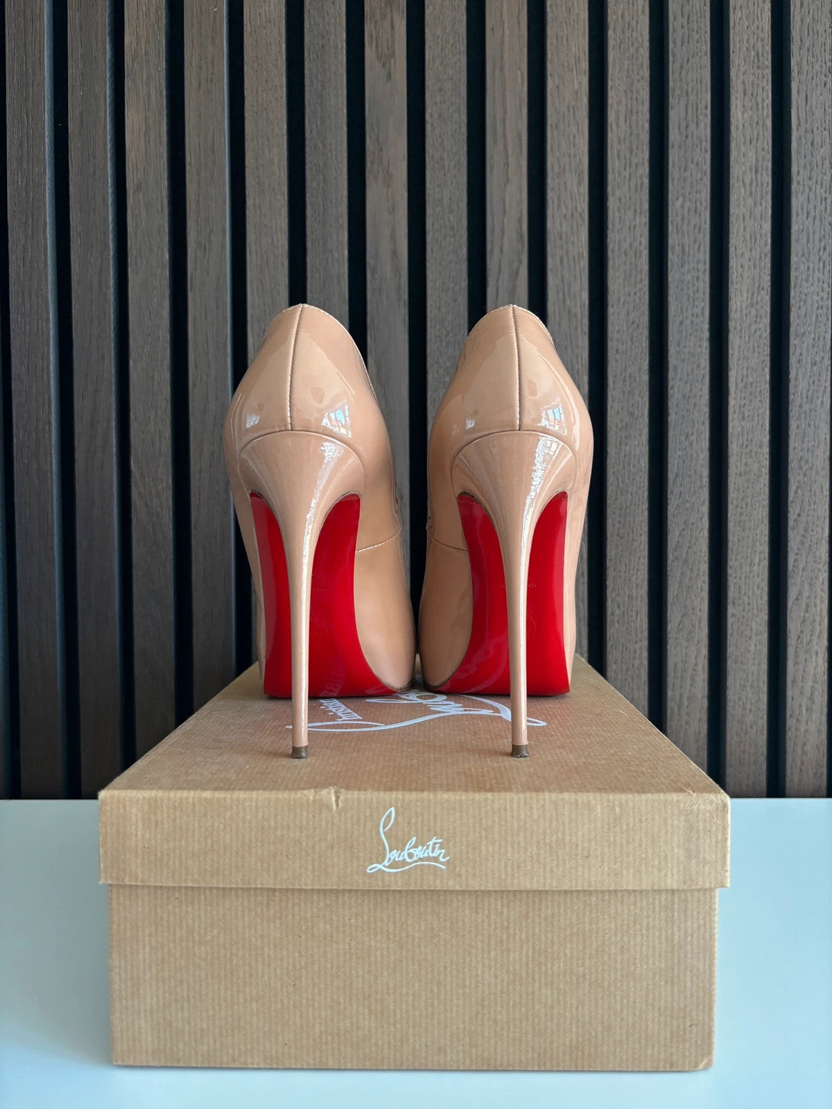 Christian Louboutin Very Prive Nude (image 3) Christian Louboutin Very Prive 120 Nude Patent Leather Heels - detail view
