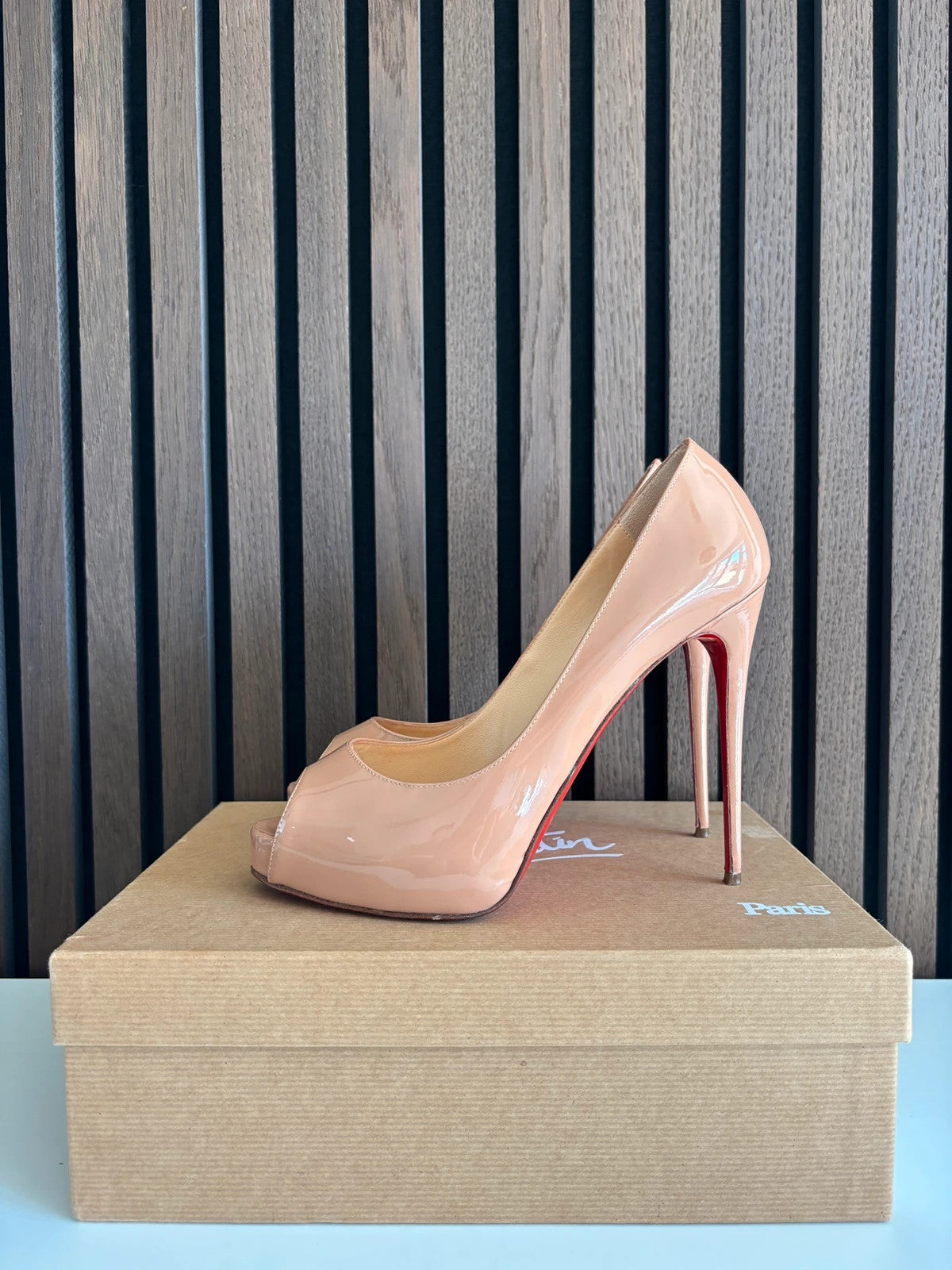Christian Louboutin Very Prive Nude Christian Louboutin Very Prive 120 Nude Patent Leather Heels - main product view