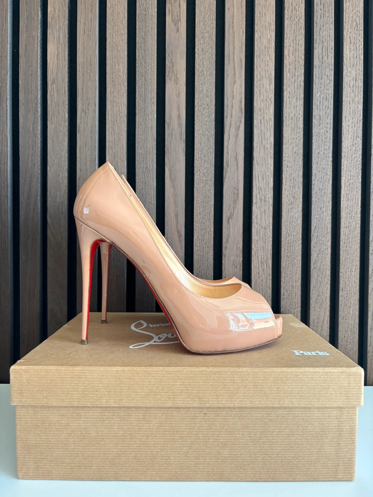 Christian Louboutin Very Prive Nude (image 5) Christian Louboutin Very Prive 120 Nude Patent Leather Heels - heel and construction