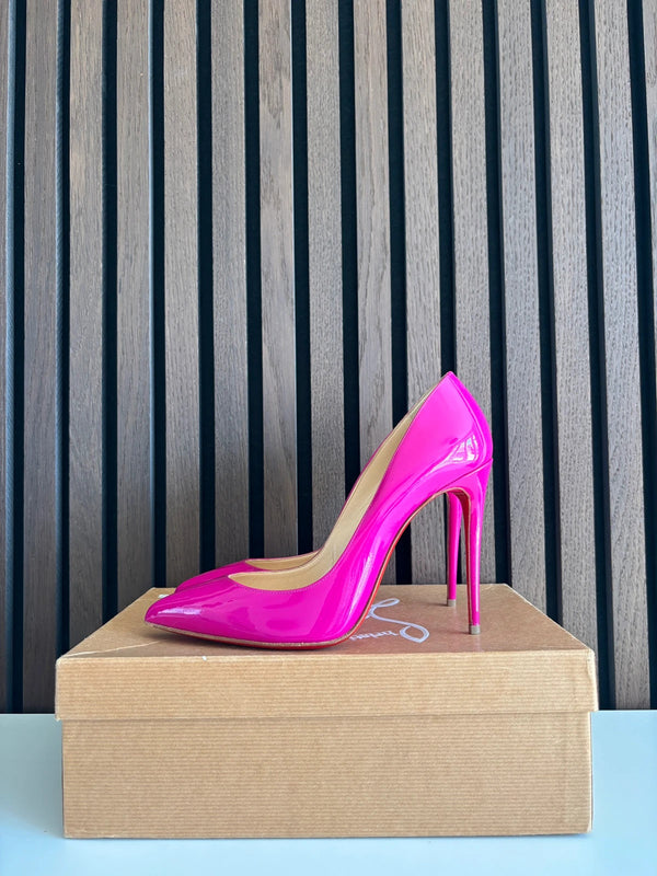 Christian Louboutin Pigalle Follies 100 Indian Rose Patent Leather Heels