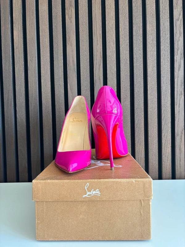 Christian Louboutin Pigalle Follies 100 Indian Rose Patent Leather Heels - Detail