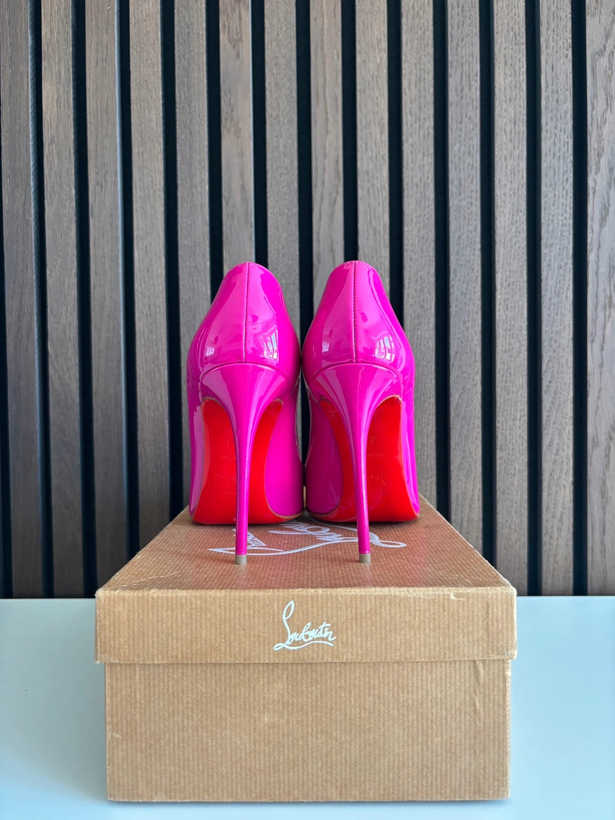 Christian Louboutin Pigalle Follies Nude (image 3) Christian Louboutin Pigalle Follies 100 Indian Rose Patent Leather Heels - detail view