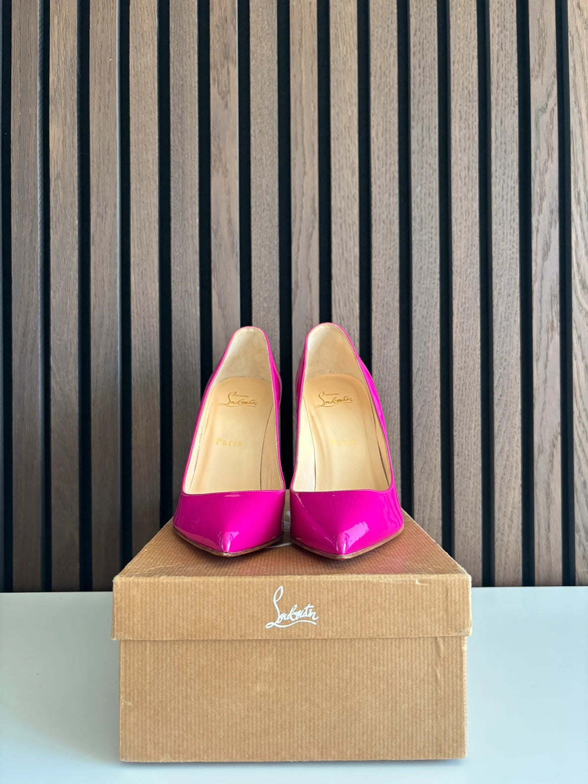 Christian Louboutin Pigalle Follies Nude (image 5) Christian Louboutin Pigalle Follies 100 Indian Rose Patent Leather Heels - heel and construction