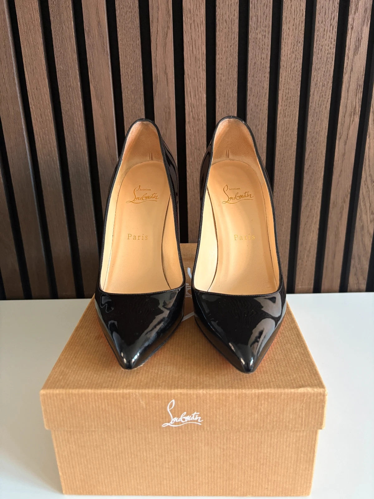 Christian Louboutin Pigalle Black (image 3) Christian Louboutin Pigalle 100 Patent Leather Heels - detail view