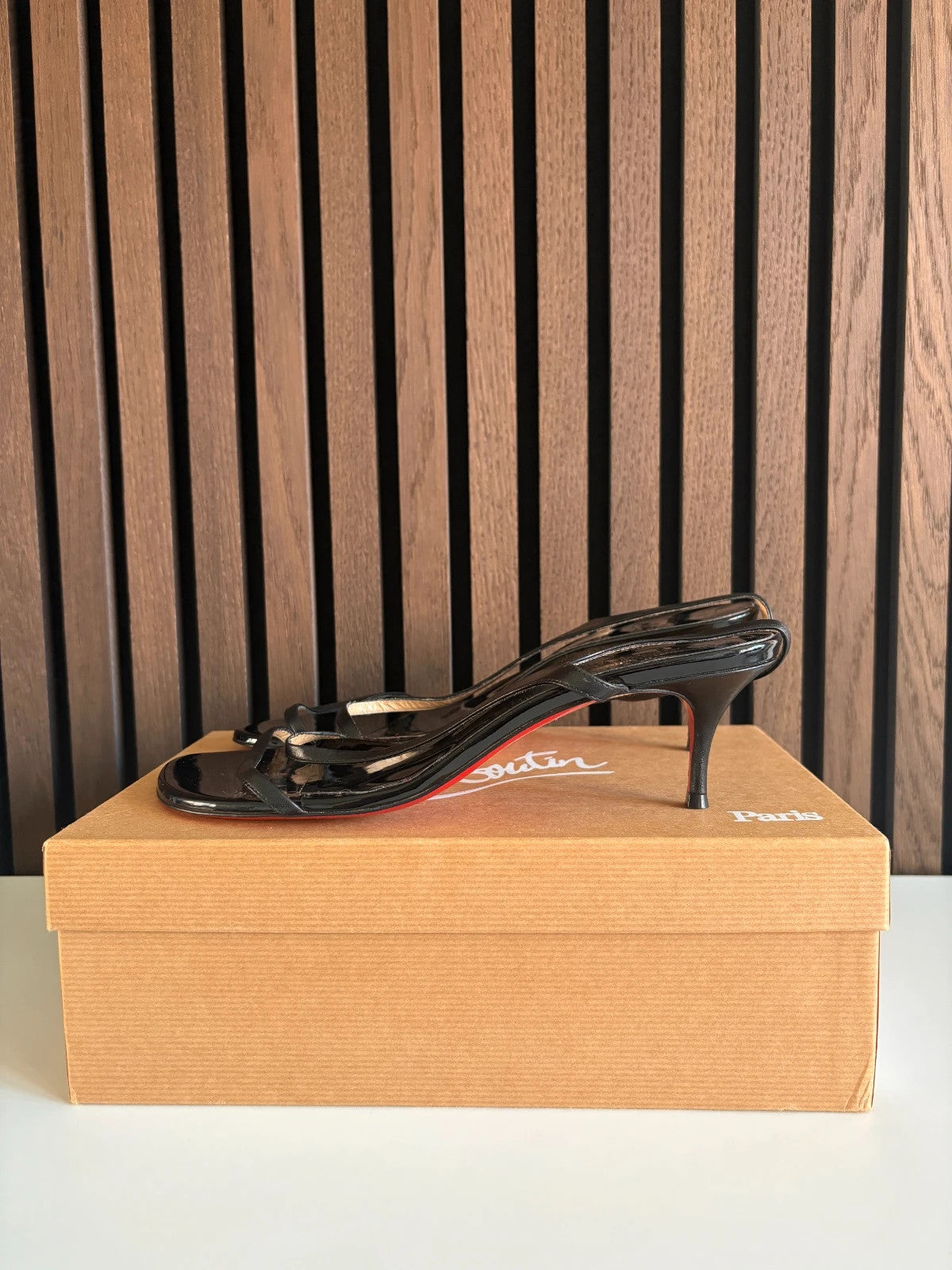 Christian Louboutin Rosa Z Black (image 4) Christian Louboutin Rosa Z 55 Patent Leather Sandals - red sole detail