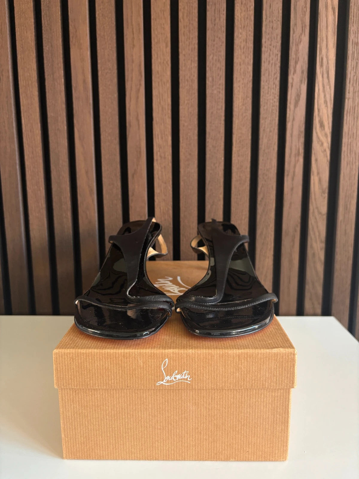 Christian Louboutin Rosa Z Black (image 5) Christian Louboutin Rosa Z 55 Patent Leather Sandals - heel and construction