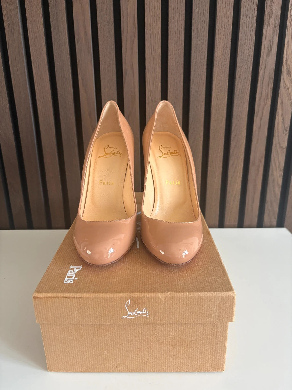 Christian Louboutin Fifi Nude (image 3) Christian Louboutin Fifi 100 Patent Leather Heels - detail view