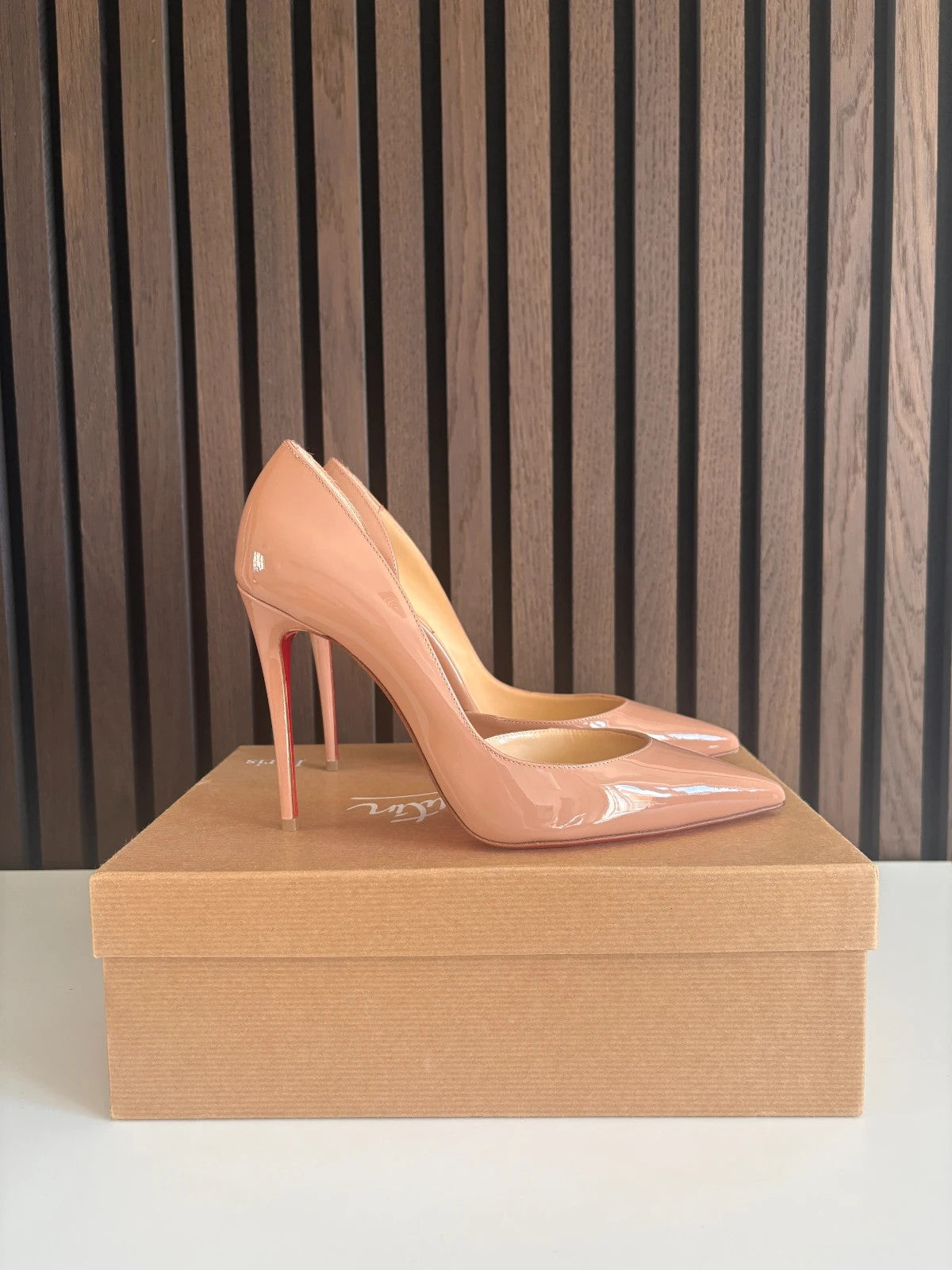 Christian Louboutin Iriza Nude (image 3) Christian Louboutin Iriza 100 Patent Leather Heels - detail view