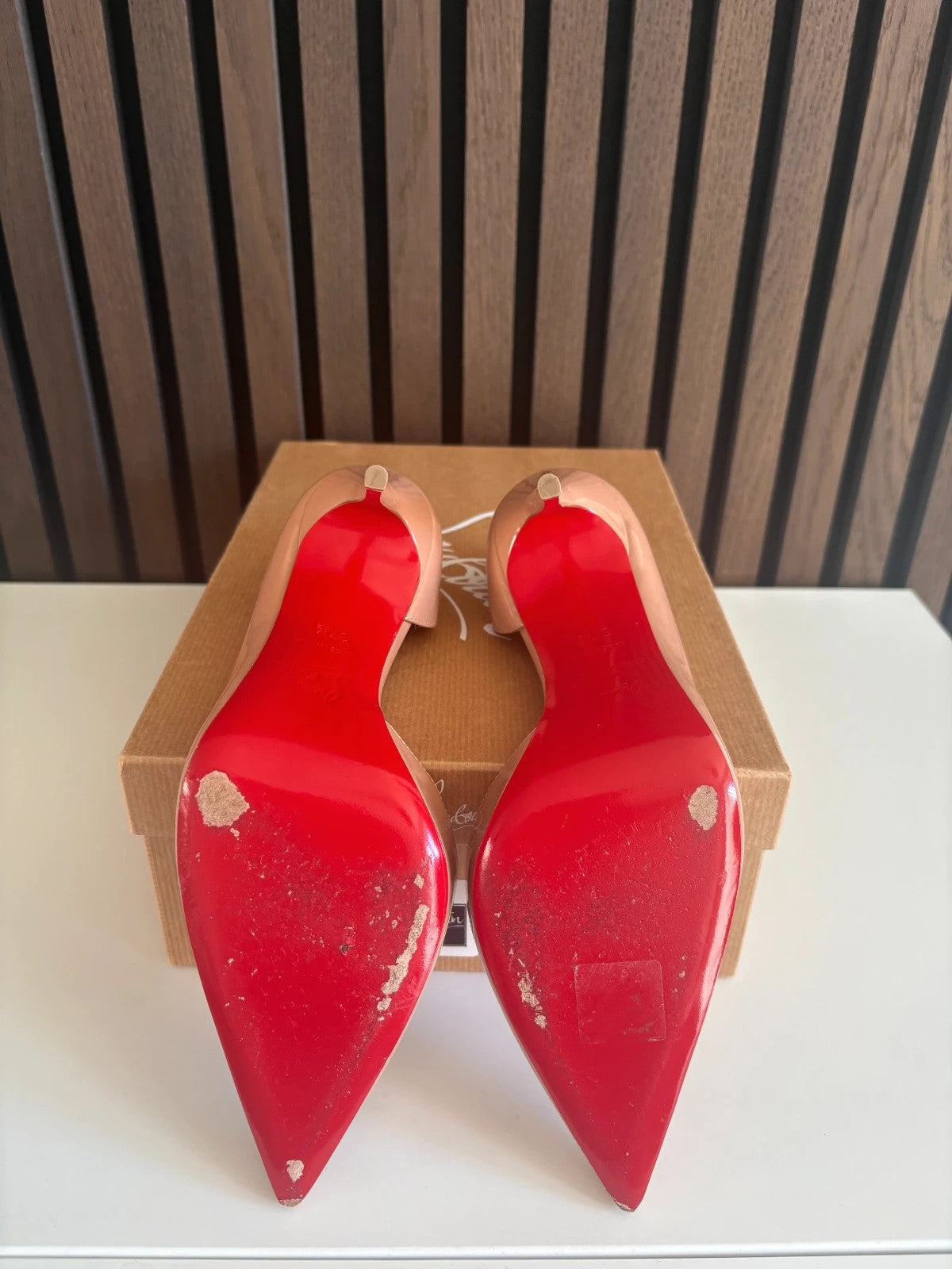 Christian Louboutin Iriza Nude (image 5) Christian Louboutin Iriza 100 Patent Leather Heels - heel and construction