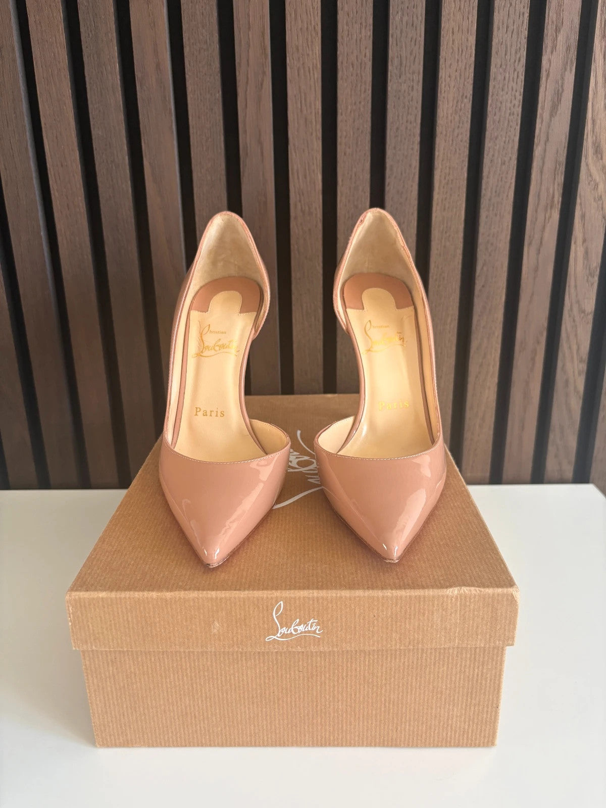 Christian Louboutin Iriza Nude (image 2) Christian Louboutin Iriza 100 Patent Leather Heels - alternate angle