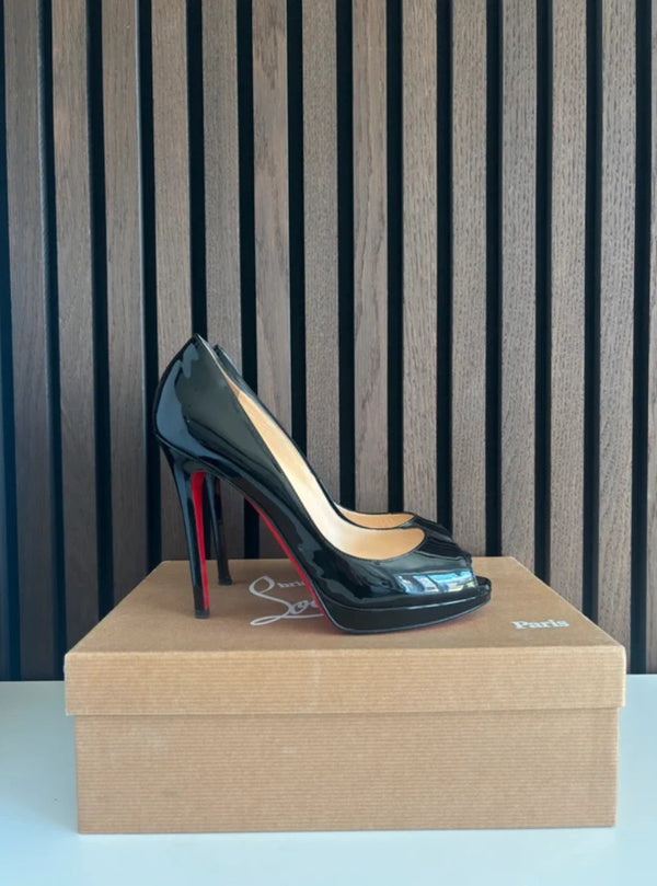 Christian Louboutin Yolanda 120 Black Patent Leather Heels - Detail