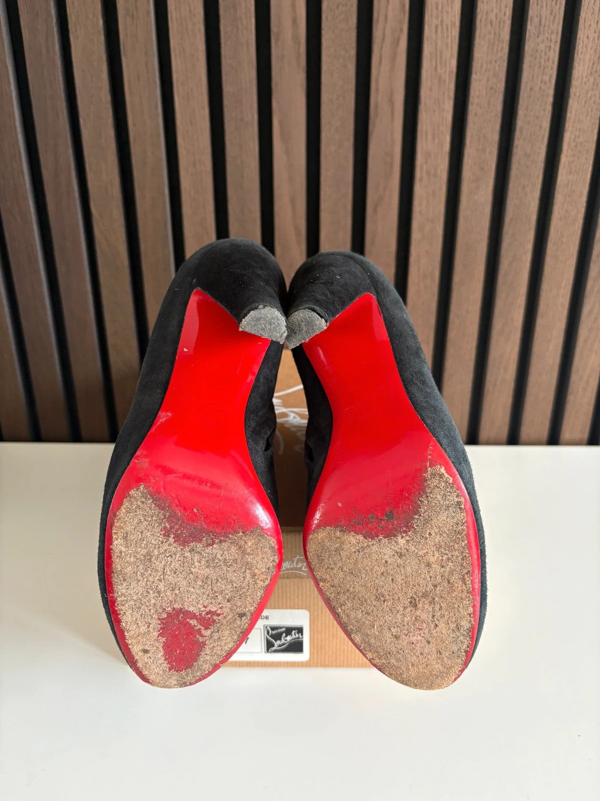 Christian Louboutin Belle Black (image 5) Christian Louboutin Belle 85 Suede Ankle Boots - heel and construction