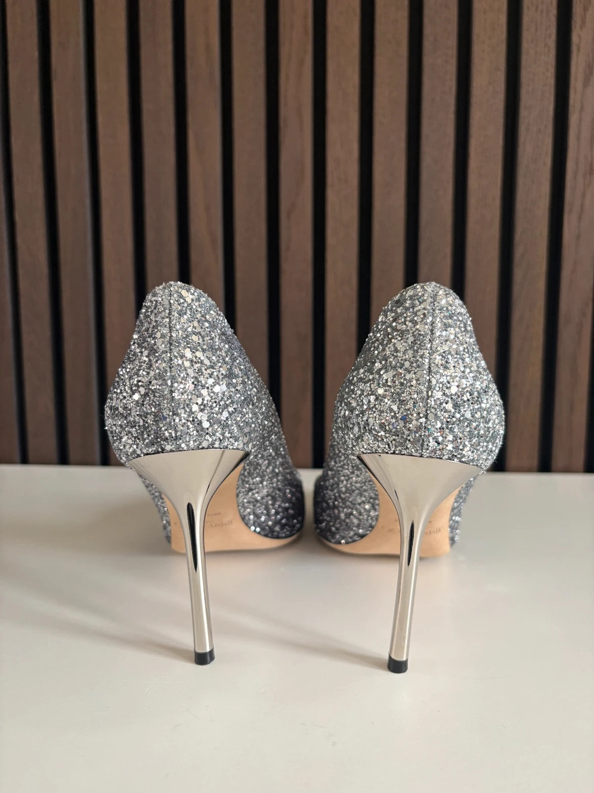 Jimmy Choo Romy Glitter (image 3) Jimmy Choo Romy 85 Glitter Heels - detail view