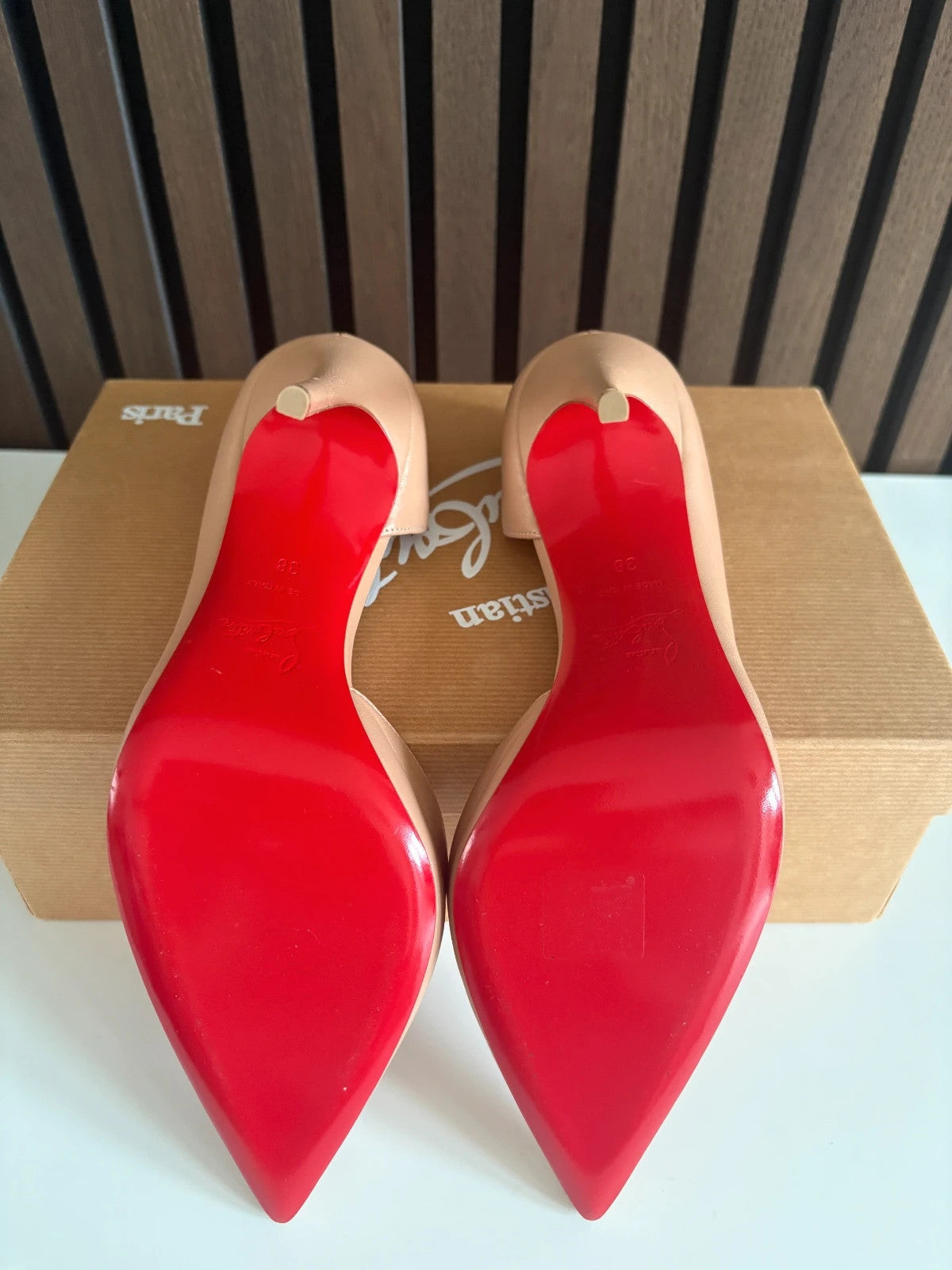 Christian Louboutin Iriza Nude (image 7) Christian Louboutin Iriza 100 Nude Leather Heels - additional view 7
