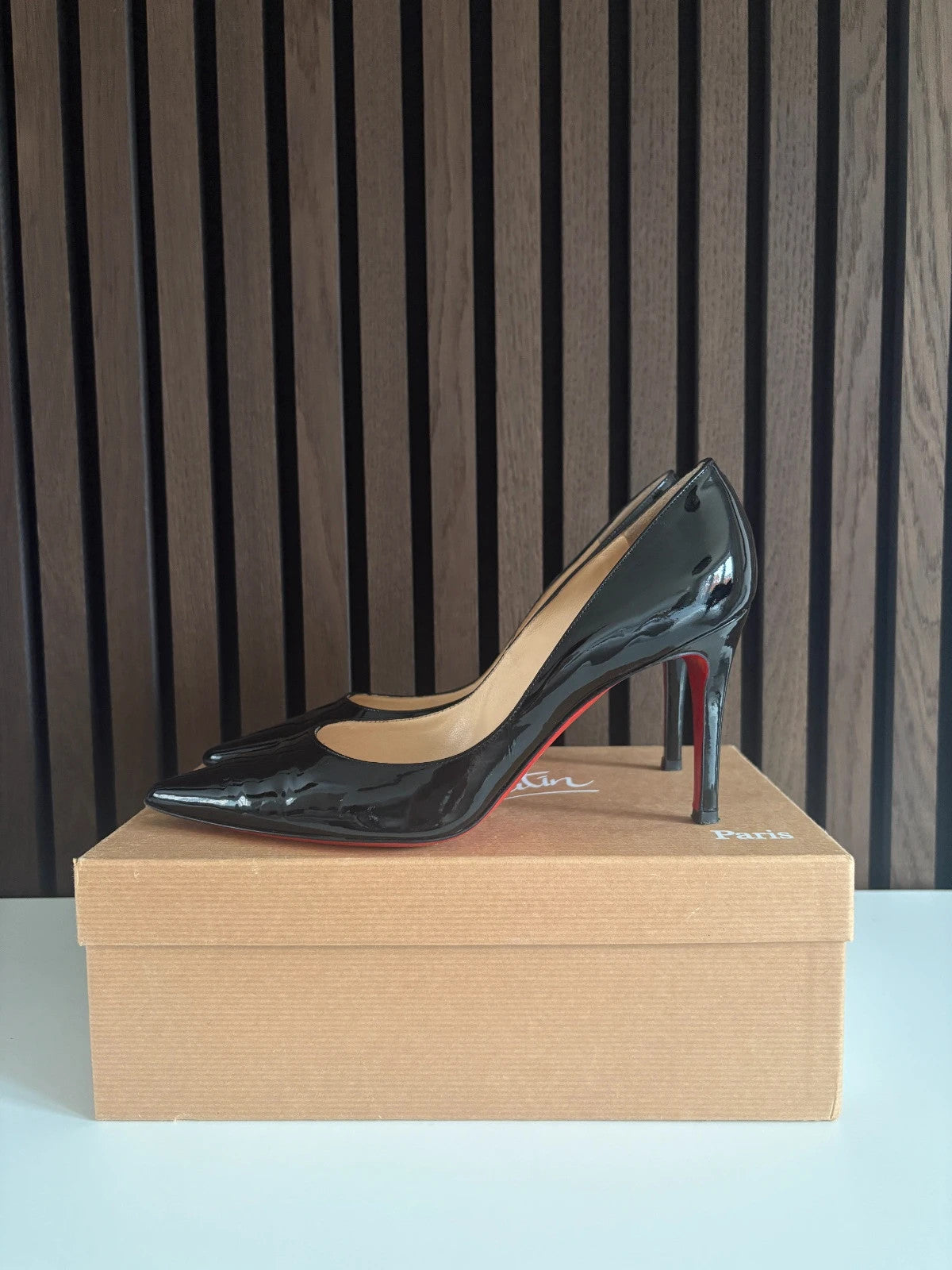 Christian Louboutin Decolitissimo Black Christian Louboutin Decolitissimo 85 Patent Leather Heels - main product view