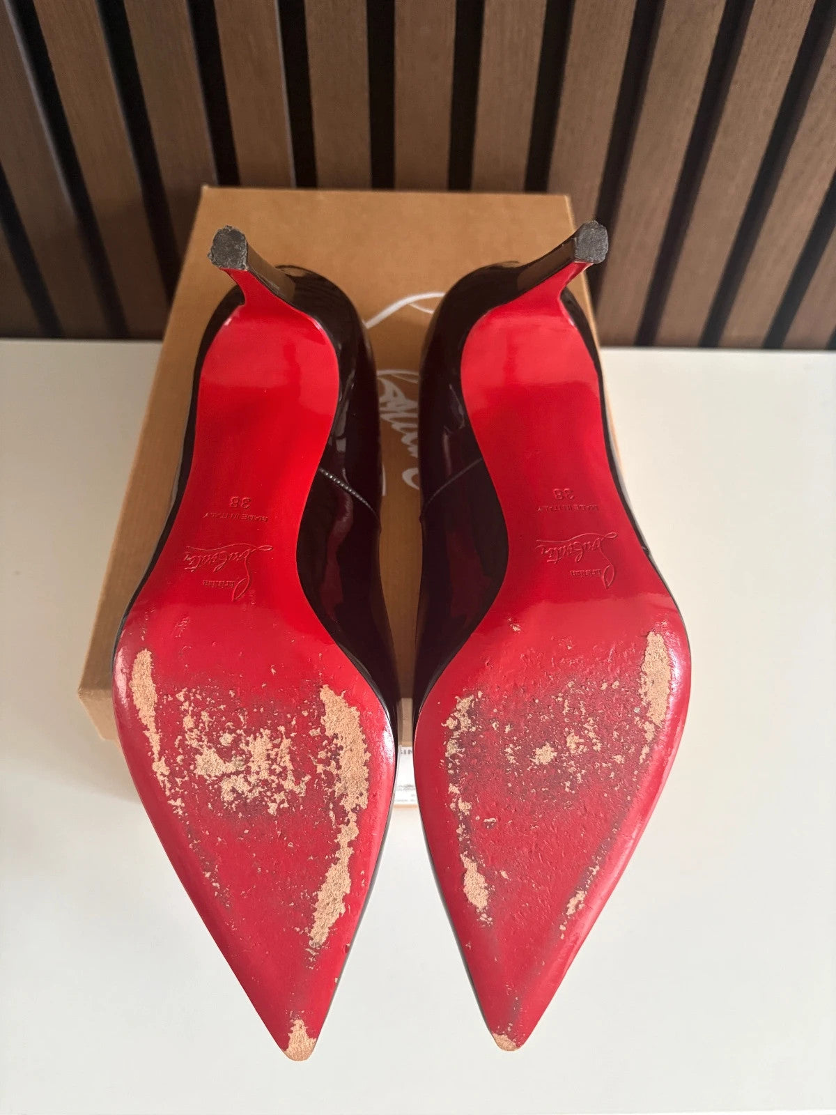 Christian Louboutin Decolitissimo Black (image 5) Christian Louboutin Decolitissimo 85 Patent Leather Heels - heel and construction