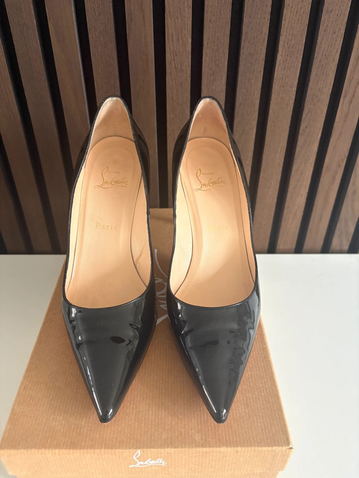Christian Louboutin Decolitissimo Black (image 2) Christian Louboutin Decolitissimo 85 Patent Leather Heels - alternate angle