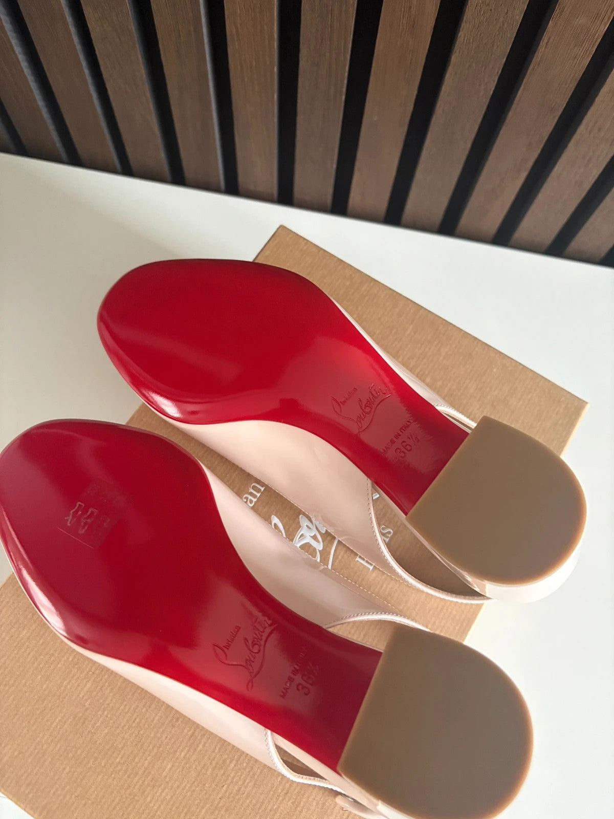 Christian Louboutin So Jane Cream (image 5) Christian Louboutin So Jane 55 Patent Leather Sling Heels - heel and construction