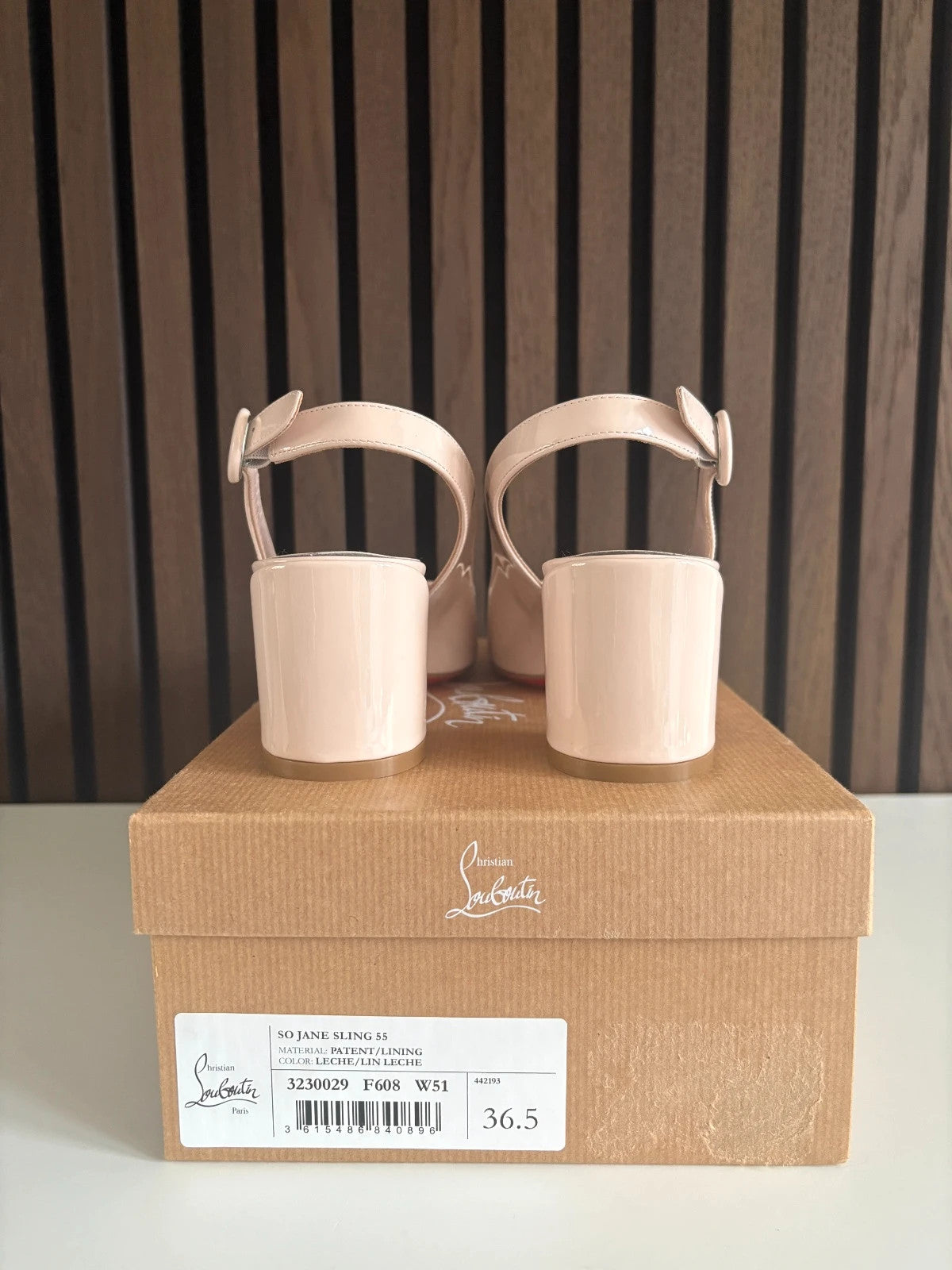 Christian Louboutin So Jane Cream (image 3) Christian Louboutin So Jane 55 Patent Leather Sling Heels - detail view